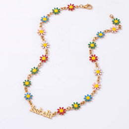 Personalised Kids Daisy Chain Name Necklace in 18ct Gold