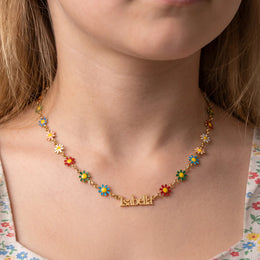 Personalised Kids Daisy Chain Name Necklace in 18ct Gold