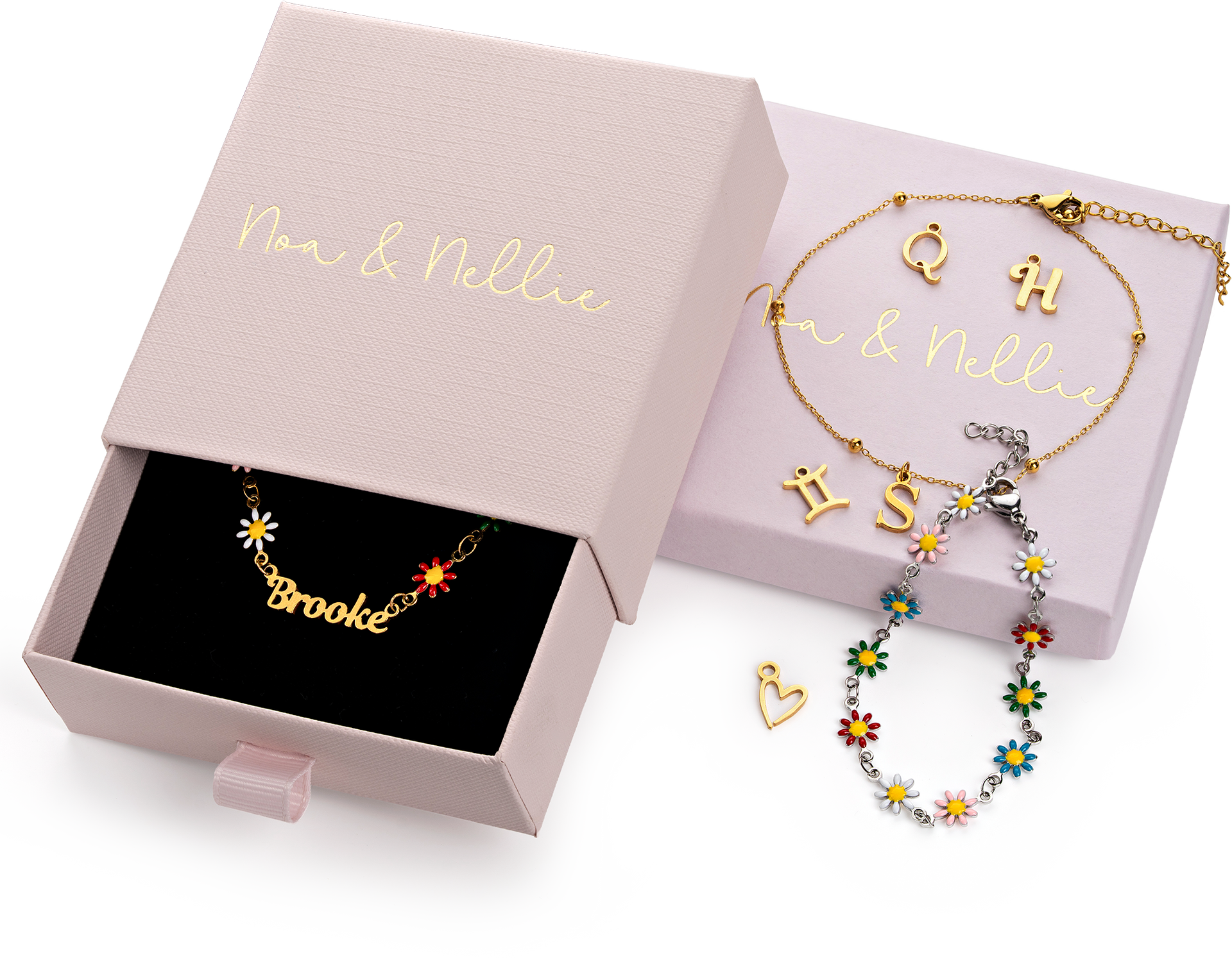 Personalised Kids Daisy Chain Name Necklace in 18ct Gold