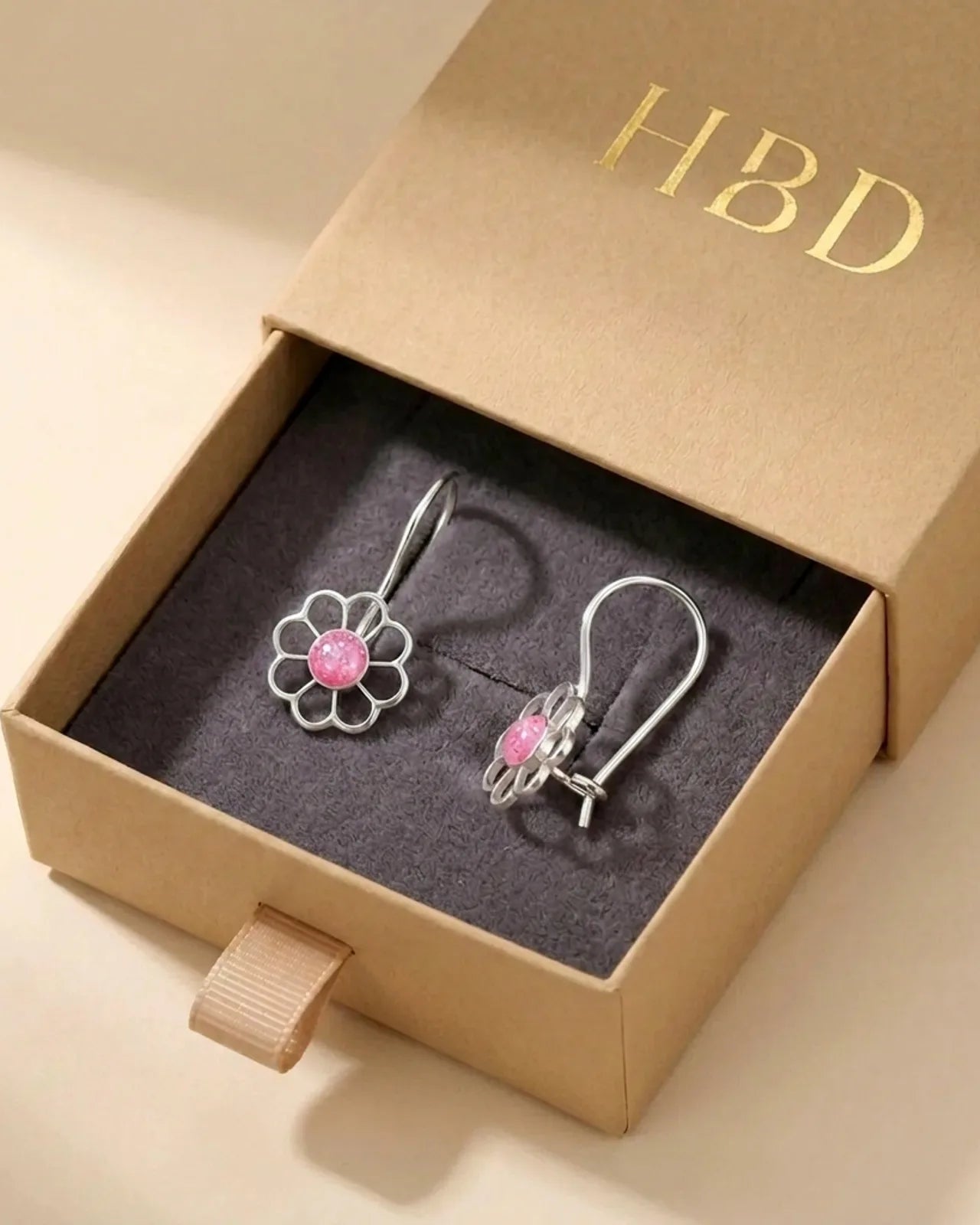 Kids Pink Centred Daisy Drop Earrings
