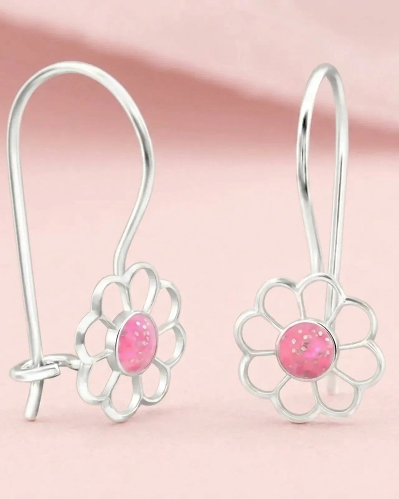 Kids Pink Centred Daisy Drop Earrings