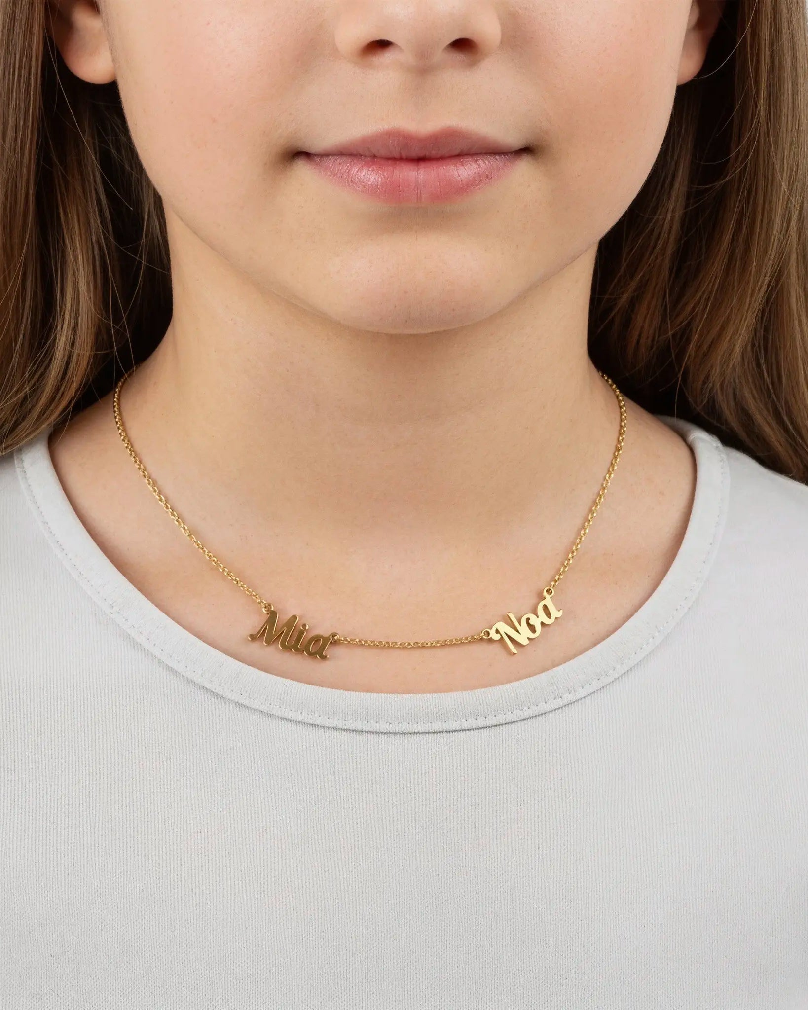 Kids Double Name Necklace – Children’s Personalised Multiple Name Gift in Gold & Silver