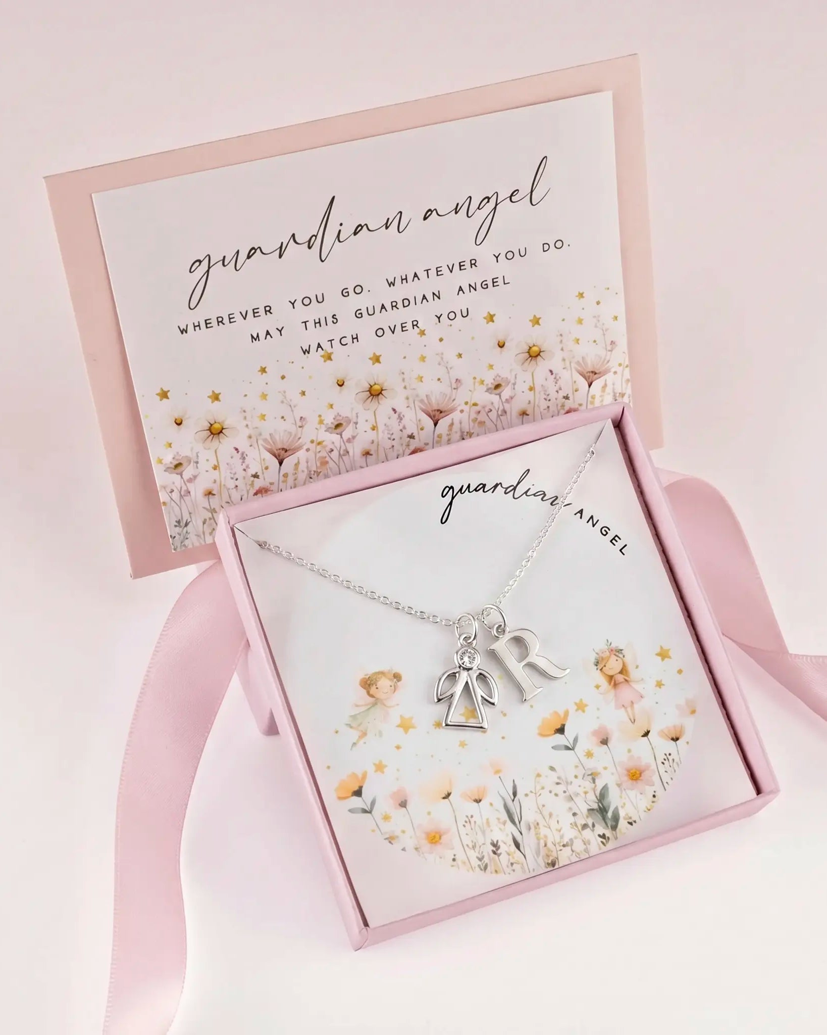 Guardian Angel Initial Necklace for Kids – Personalised Initial & Silver Guardian Angel Charm