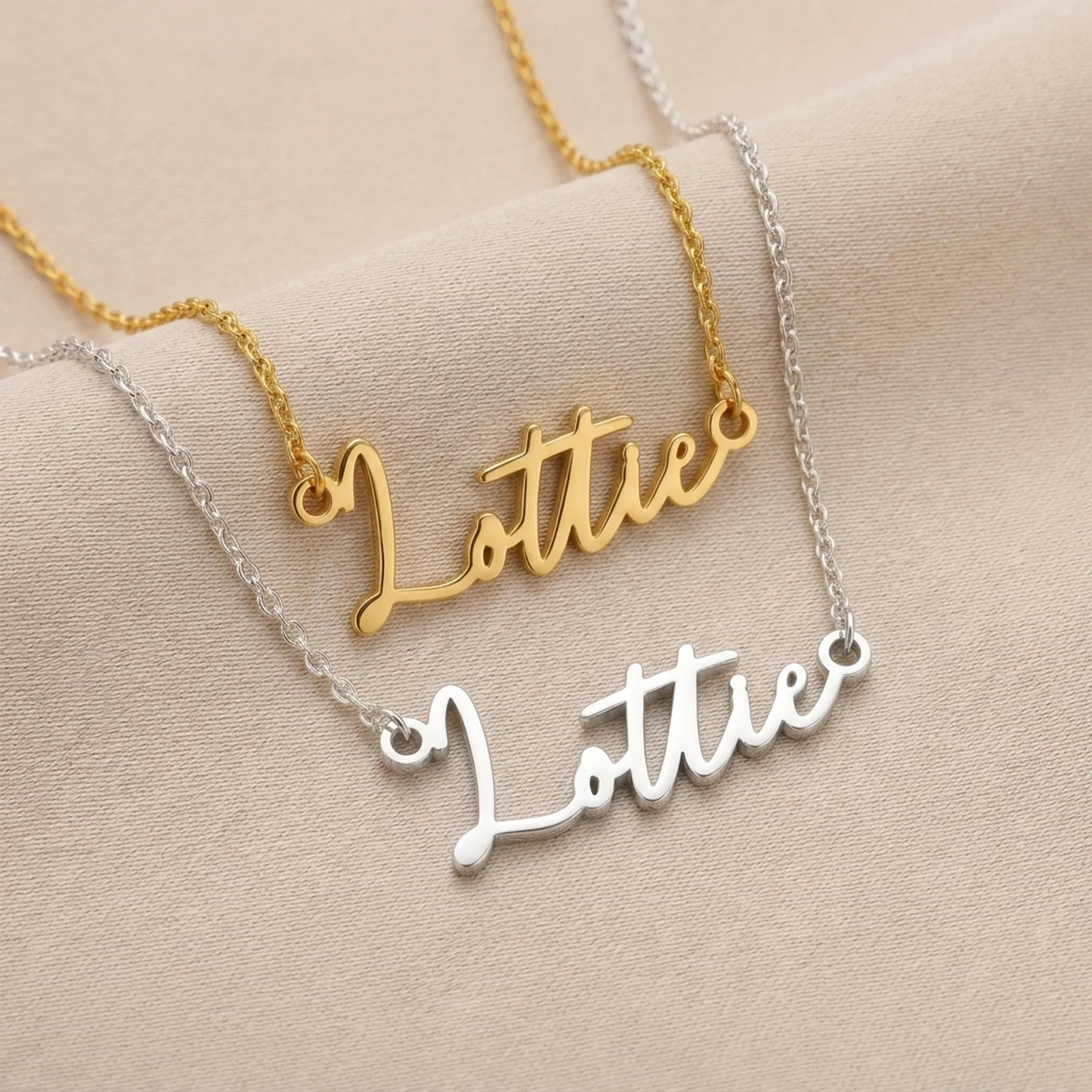 Lottie Name Necklace | 18ct Gold, Silver & Vermeil | Ready to Ship