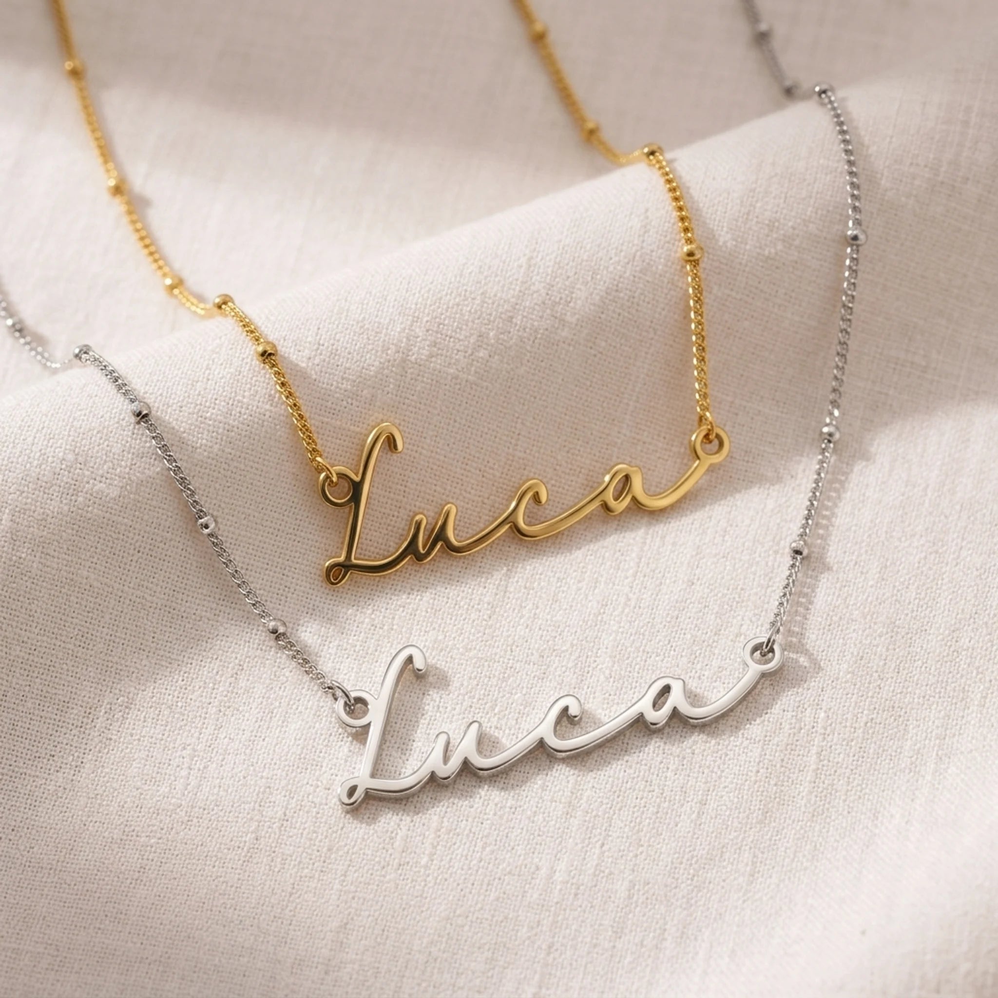 Luca Name Necklace | 18ct Gold, Silver & Vermeil | Ready to Ship