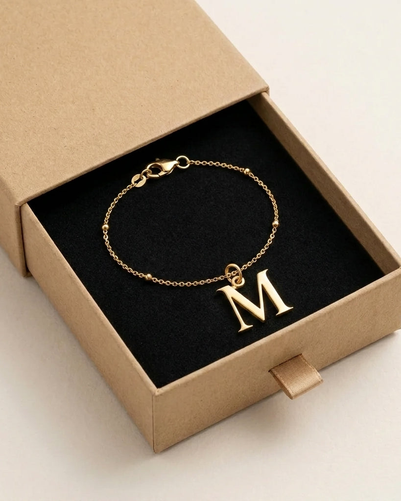 M Bracelet | Initial & Letter M Charm, Gold & Silver