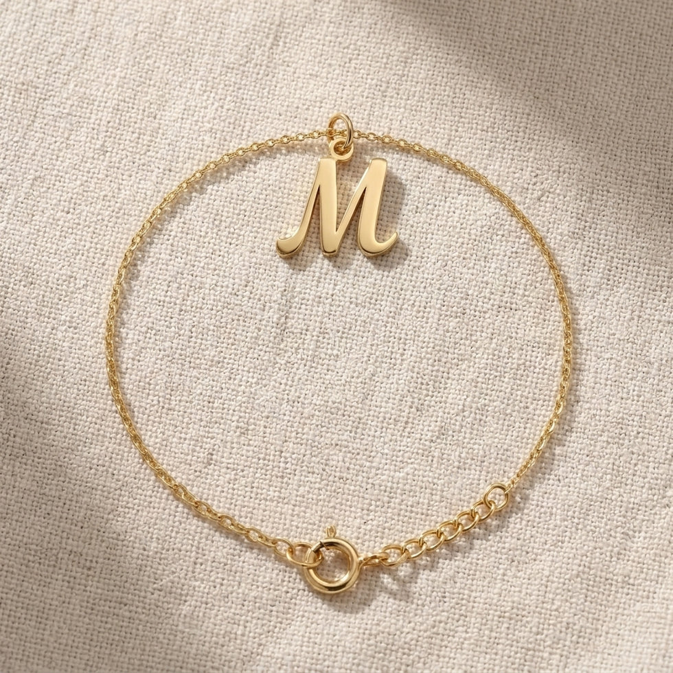 M Bracelet | Initial & Letter M Charm, Gold & Silver