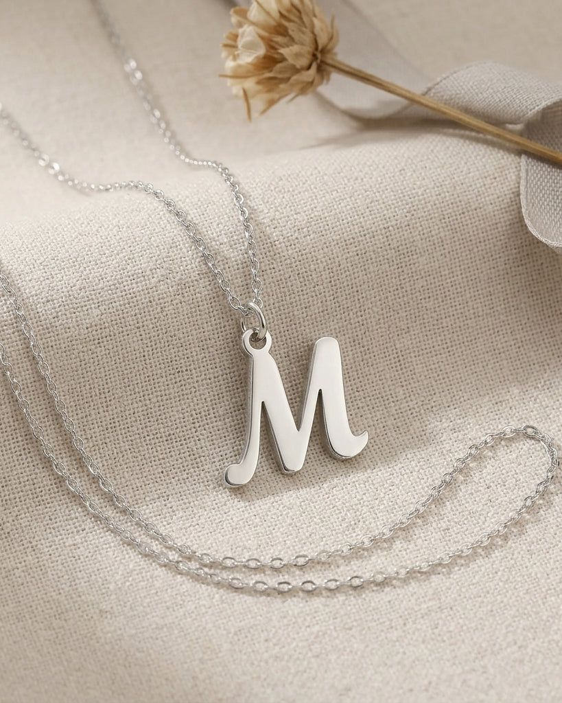 M Necklace | Initial & Letter M Pendant, Gold & Silver