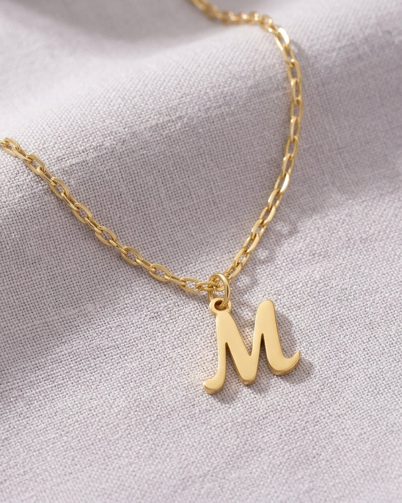 M Necklace | Initial & Letter M Pendant, Gold & Silver