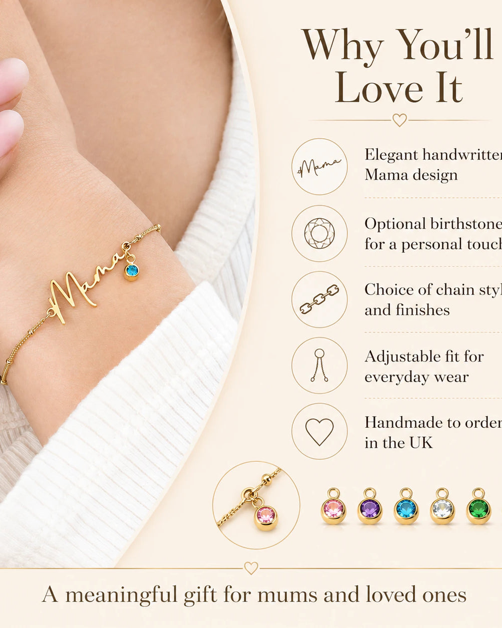 Mama Bracelet with Birthstone | Personalised Mum Gift