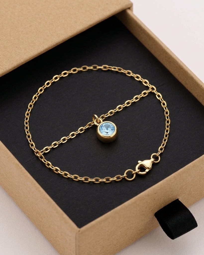 March Birthstone Bracelet | Aquamarine, Gold & Silver