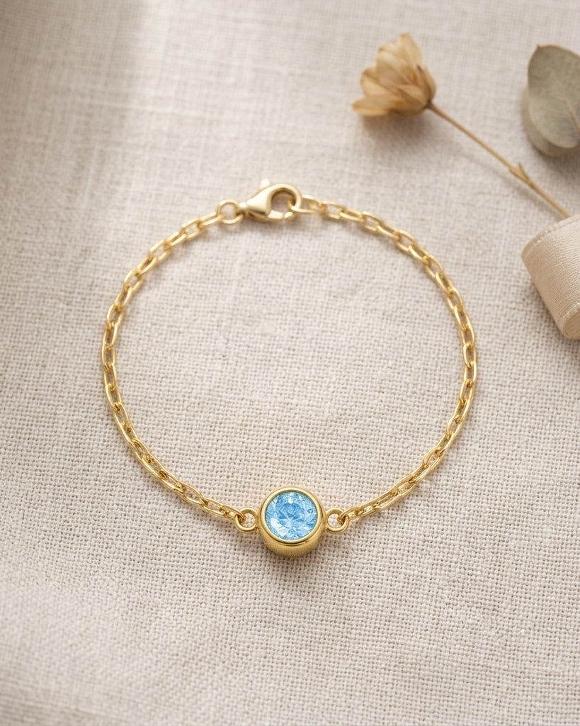 March Birthstone Bracelet | Aquamarine, Gold & Silver