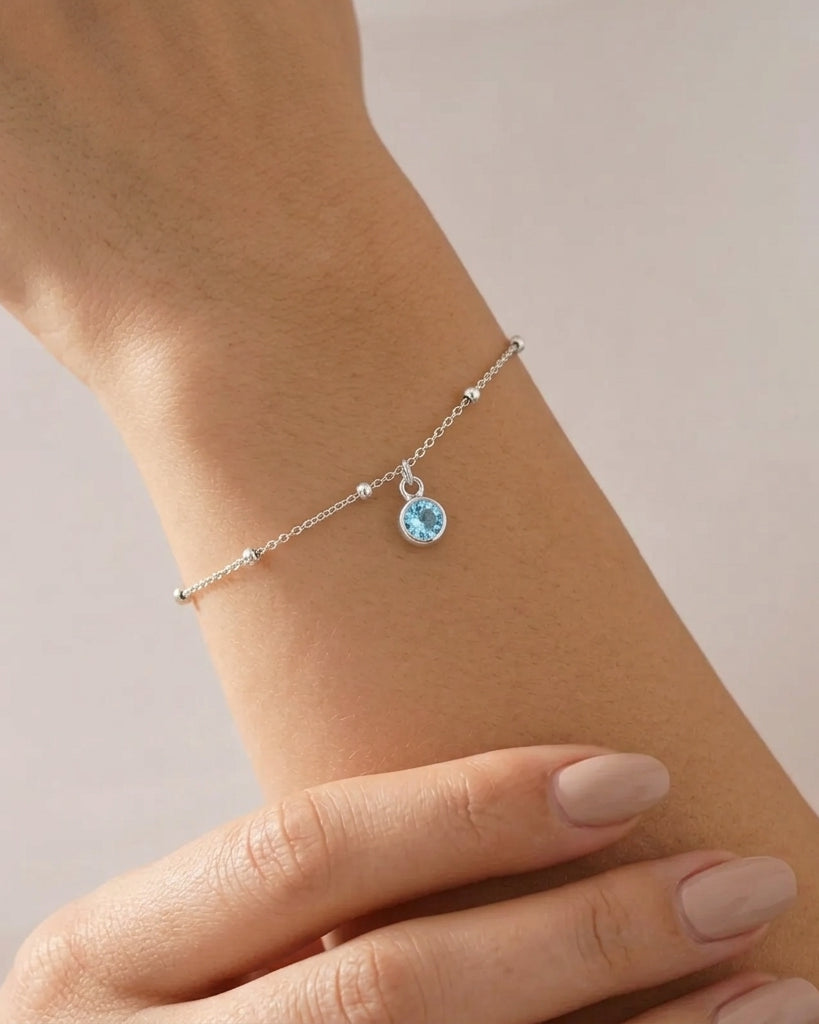 March Birthstone Bracelet | Aquamarine, Gold & Silver