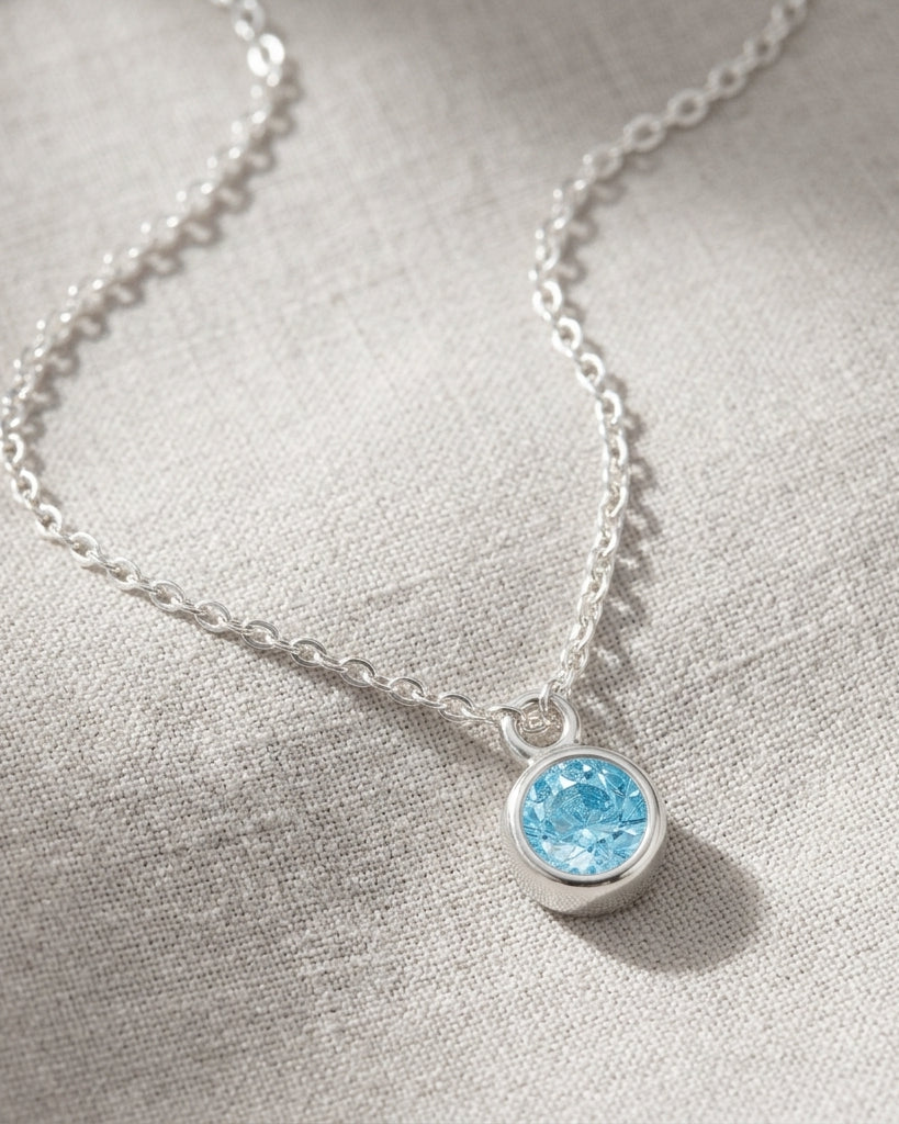 March Birthstone Necklace | Aquamarine, Gold & Silver