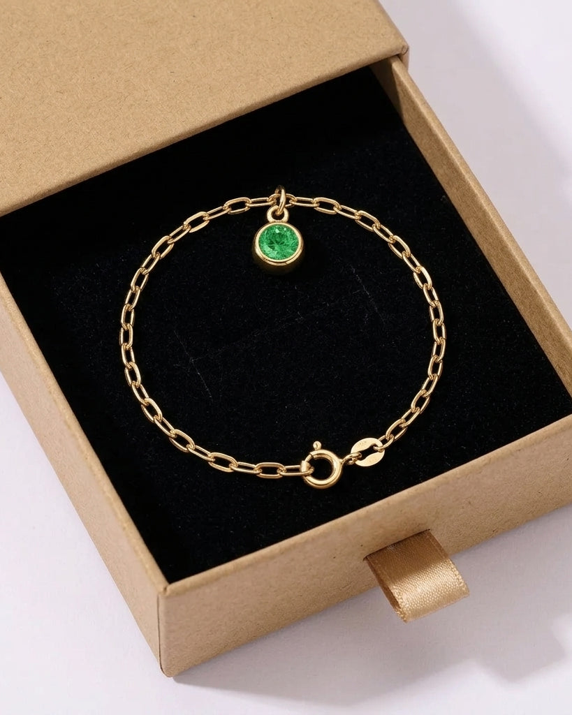 May Birthstone Bracelet | Emerald, Gold & Silver