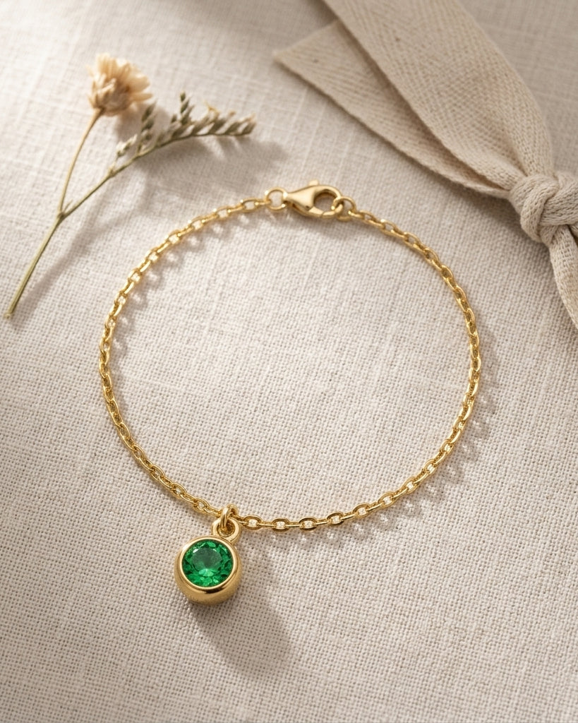 May Birthstone Bracelet | Emerald, Gold & Silver