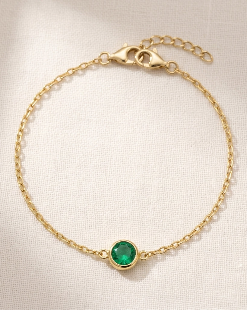 May Birthstone Bracelet | Emerald, Gold & Silver