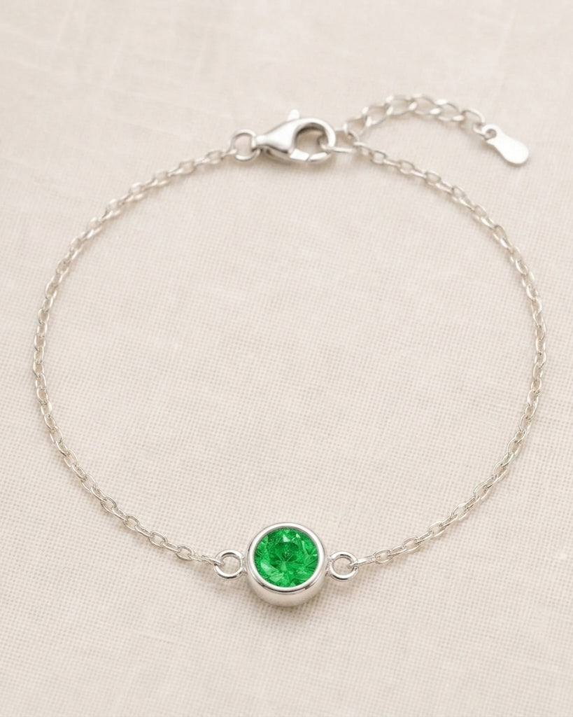 May Birthstone Bracelet | Emerald, Gold & Silver