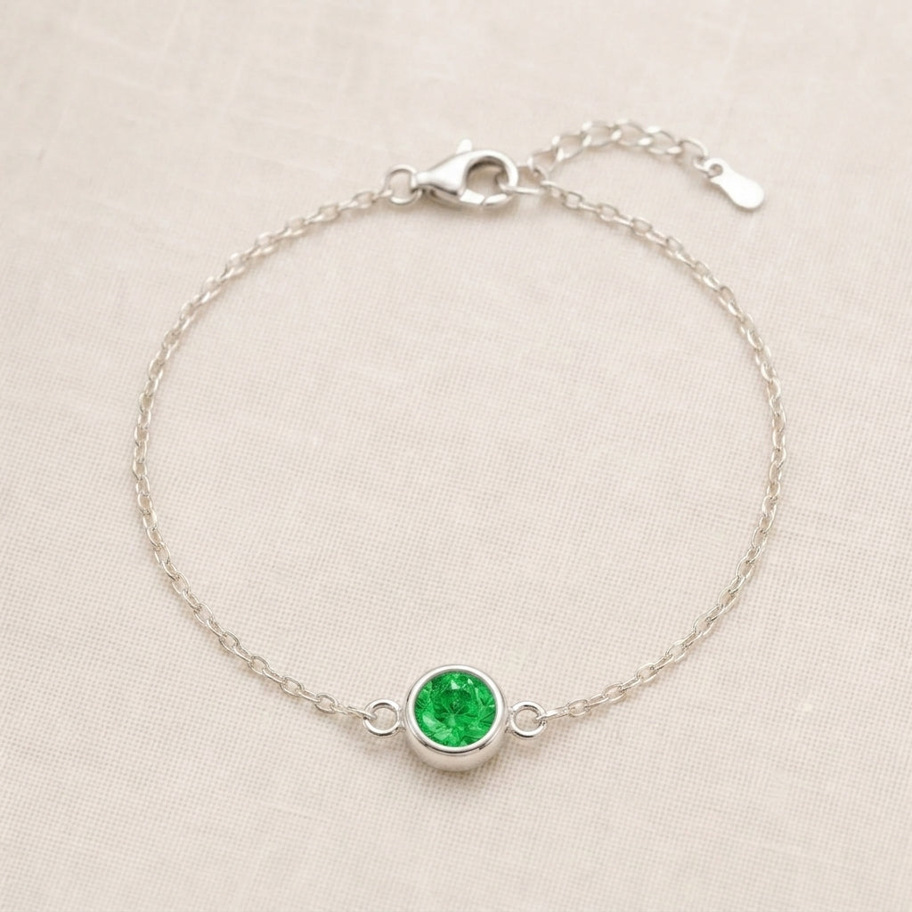 May Birthstone Bracelet | Emerald, Gold & Silver