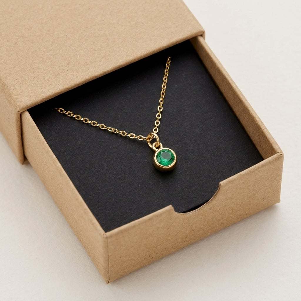 May Birthstone Necklace | Emerald, Gold & Silver