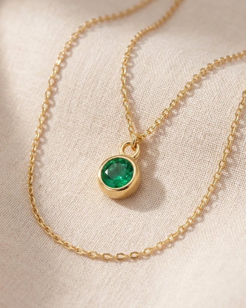 May Birthstone Necklace | Emerald, Gold & Silver