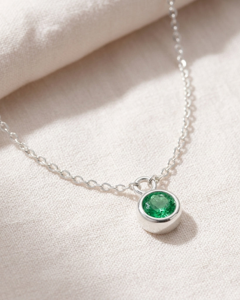 May Birthstone Necklace | Emerald, Gold & Silver
