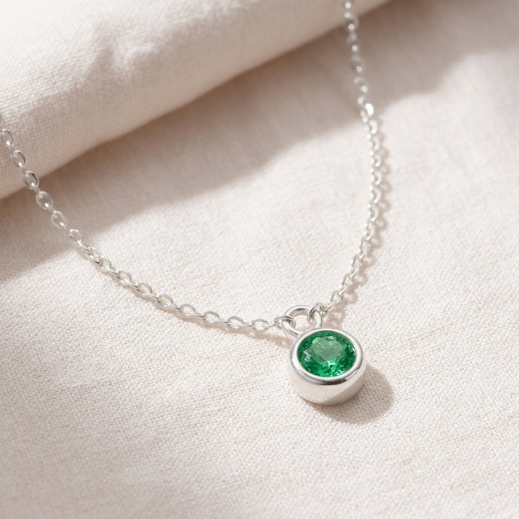 May Birthstone Necklace | Emerald, Gold & Silver