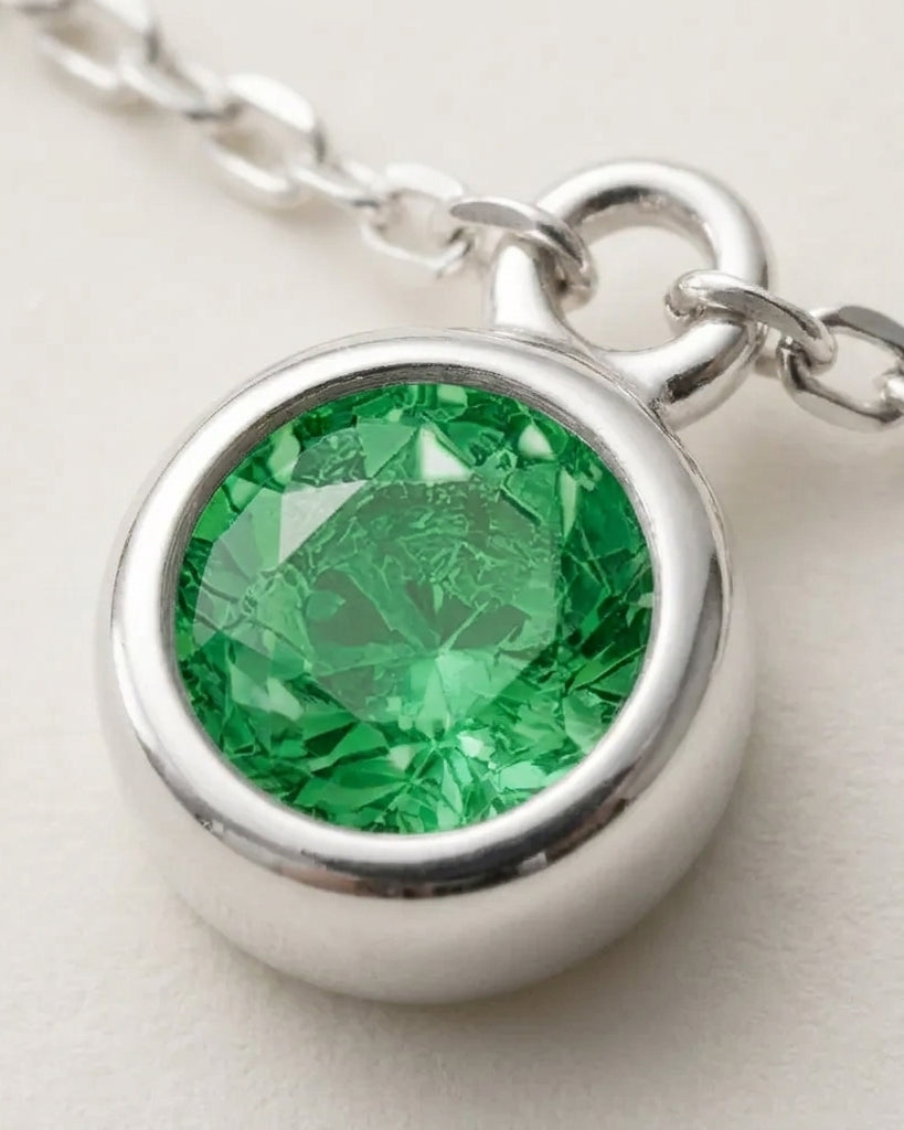 May Birthstone Necklace | Emerald, Gold & Silver