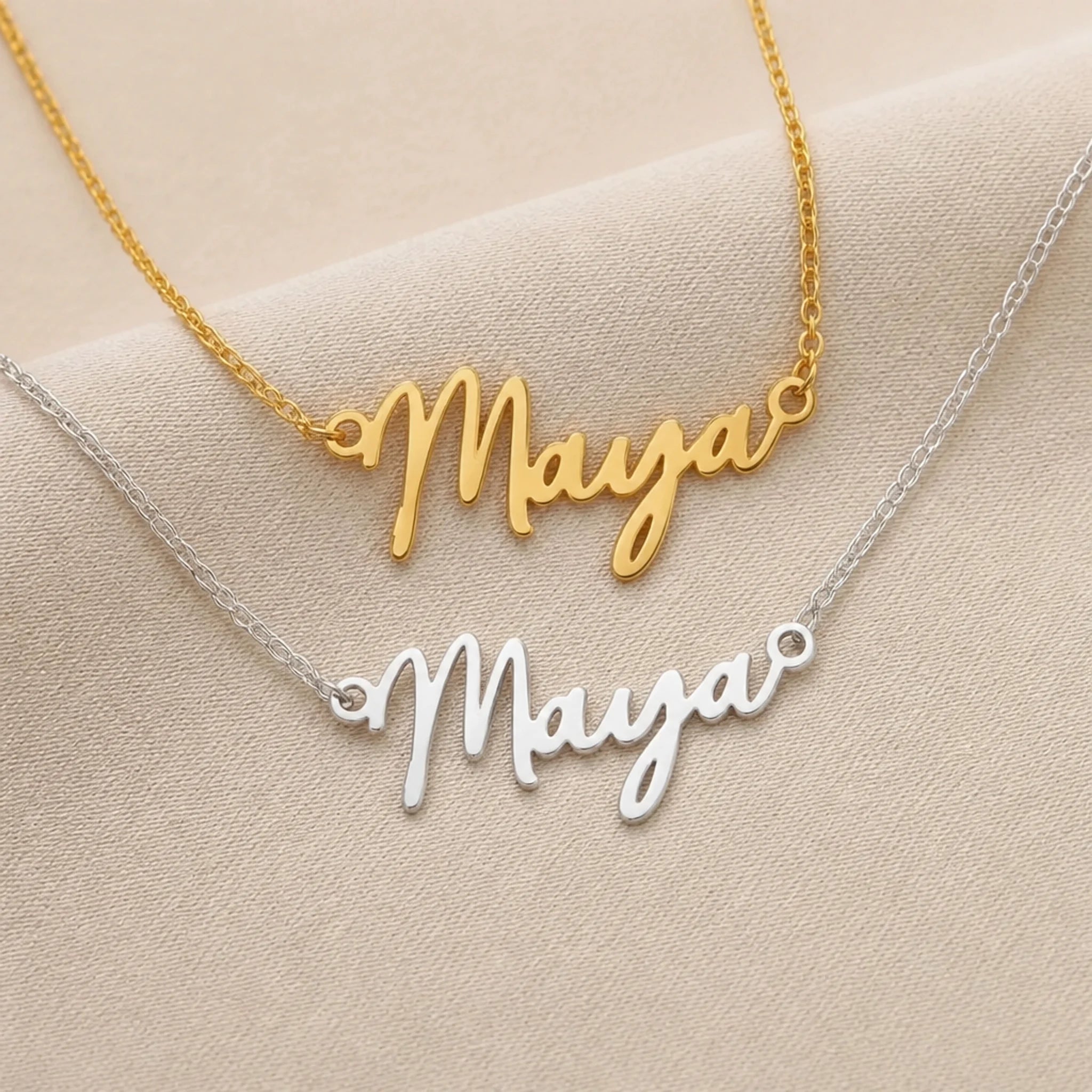 Maya Name Necklace | 18ct Gold, Silver & Vermeil | Ready to Ship