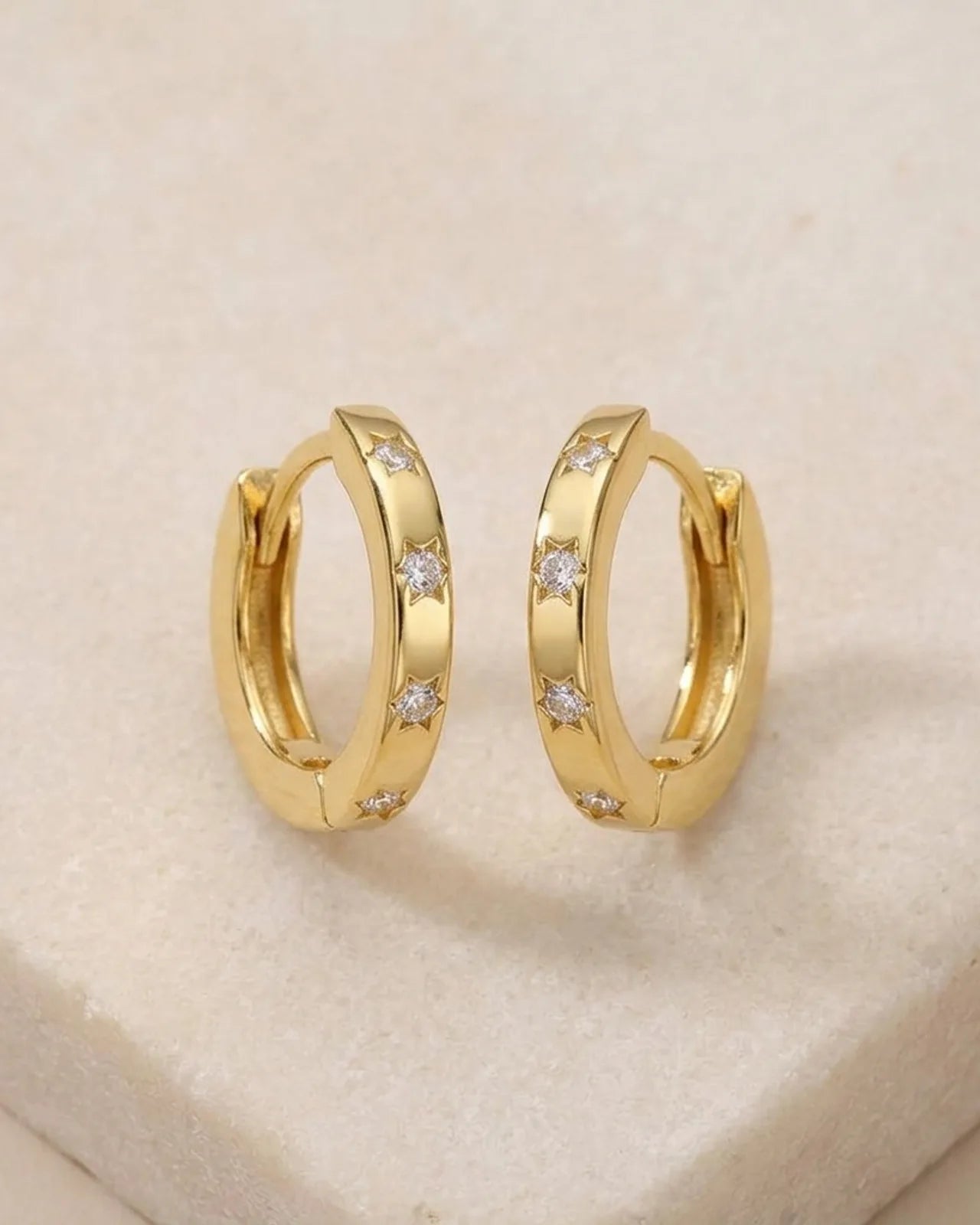 Mini Cubic Zirconia Star Huggie Earrings in 14ct Gold or Sterling Silver