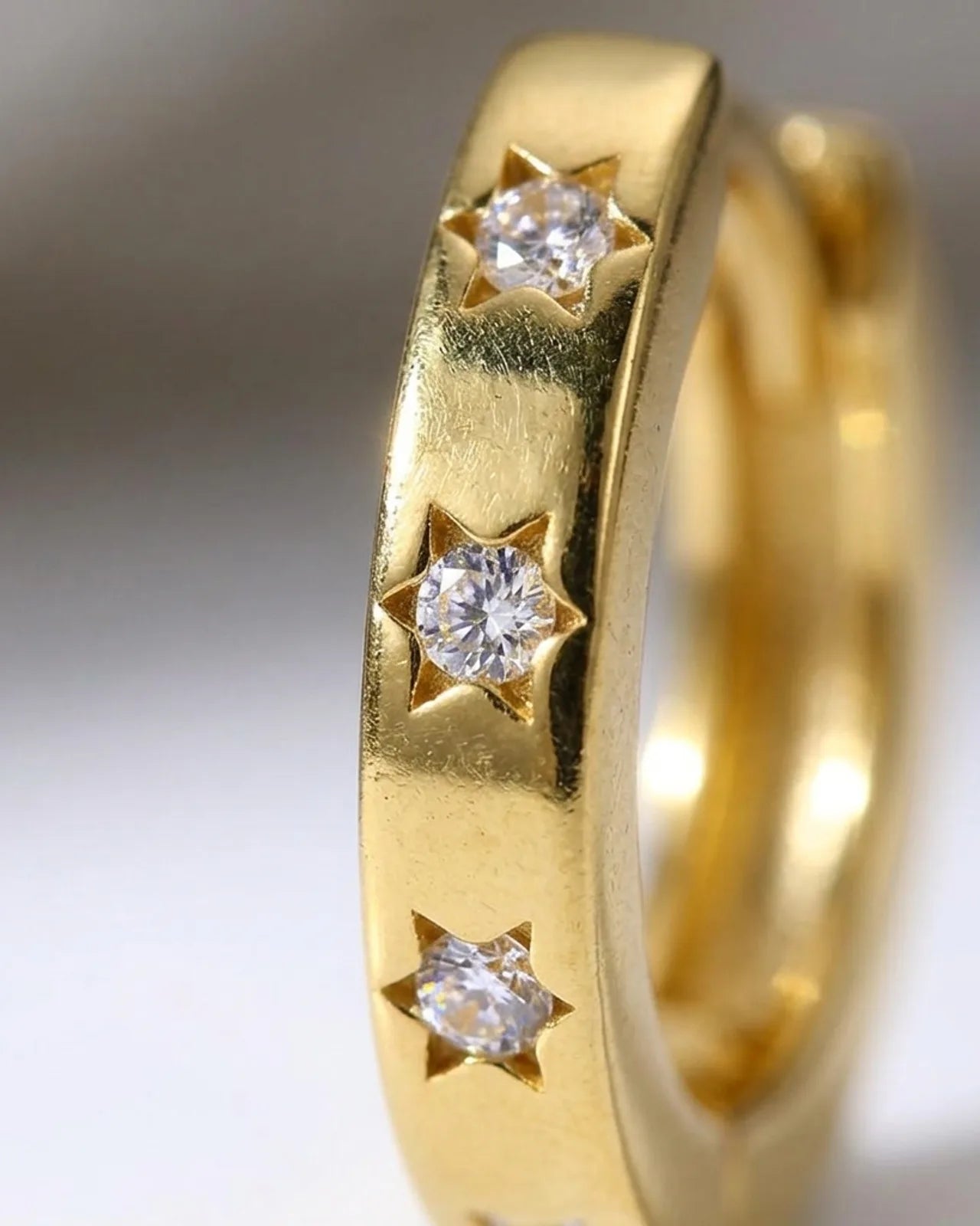 Mini Cubic Zirconia Star Huggie Earrings in 14ct Gold or Sterling Silver