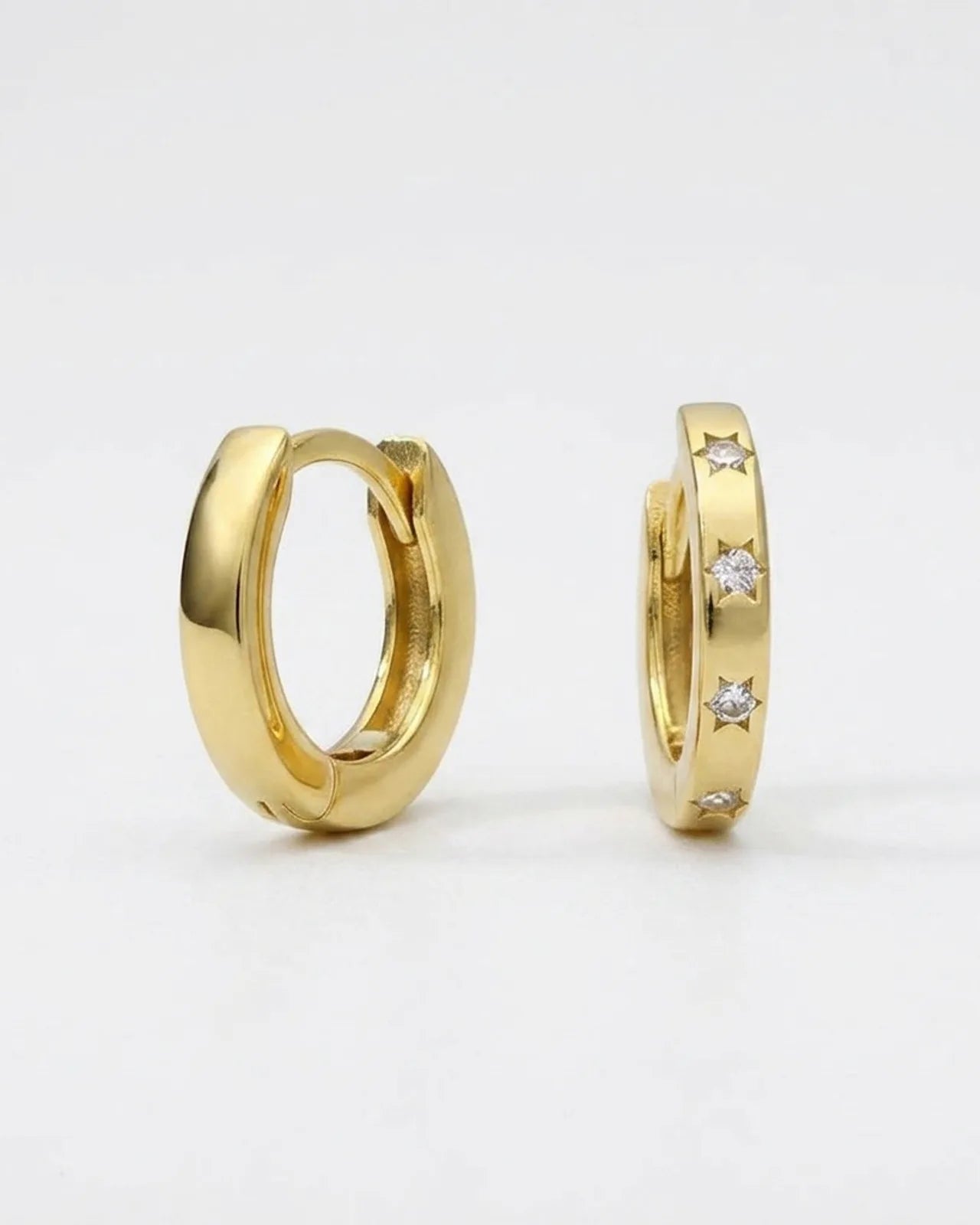 Mini Cubic Zirconia Star Huggie Earrings in 14ct Gold or Sterling Silver