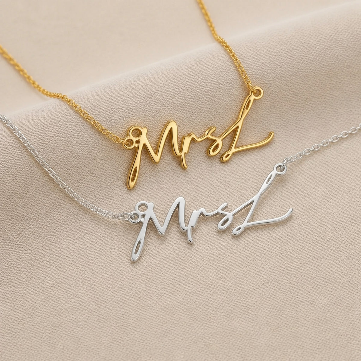 MrsL Name Necklace | 18ct Gold, Silver & Vermeil | Ready to Ship