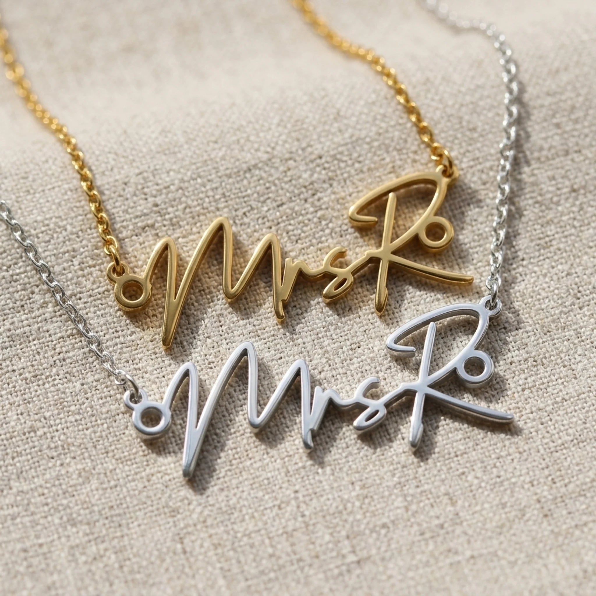 MrsR Name Necklace | 18ct Gold, Silver & Vermeil | Ready to Ship