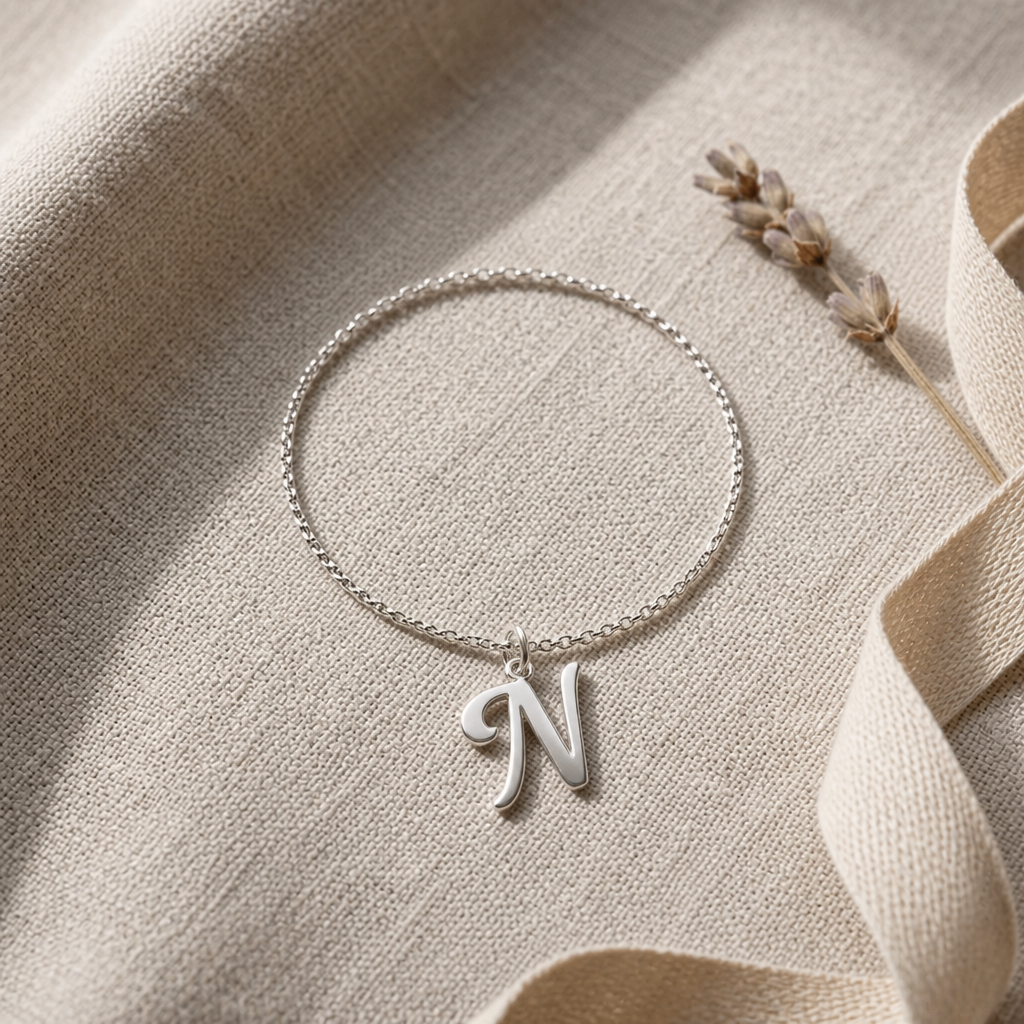 N Bracelet | Initial & Letter N Charm, Gold & Silver