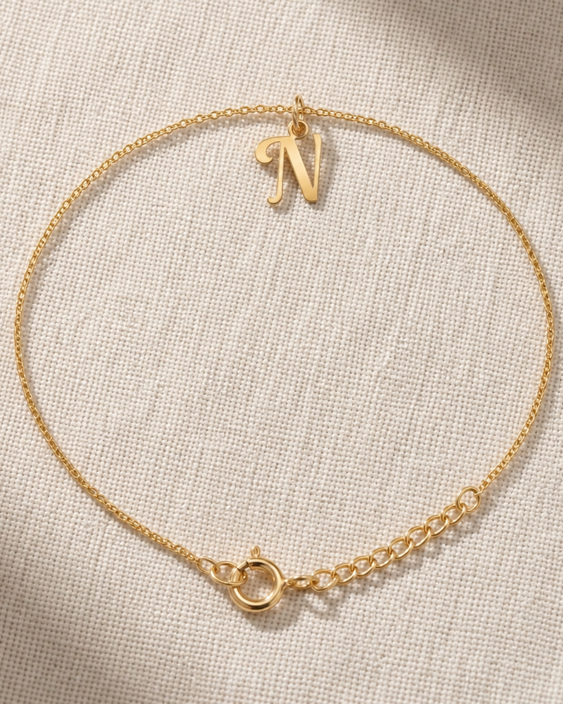 N Bracelet | Initial & Letter N Charm, Gold & Silver