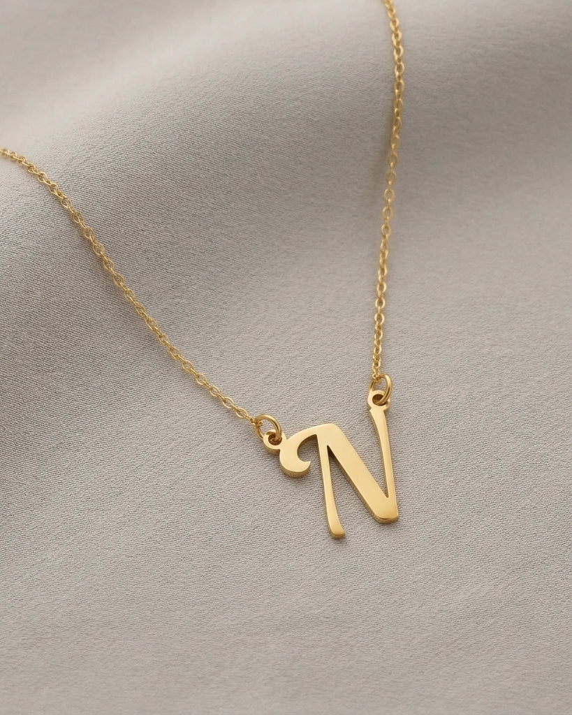 N Necklace | Initial & Letter N Pendant, Gold & Silver