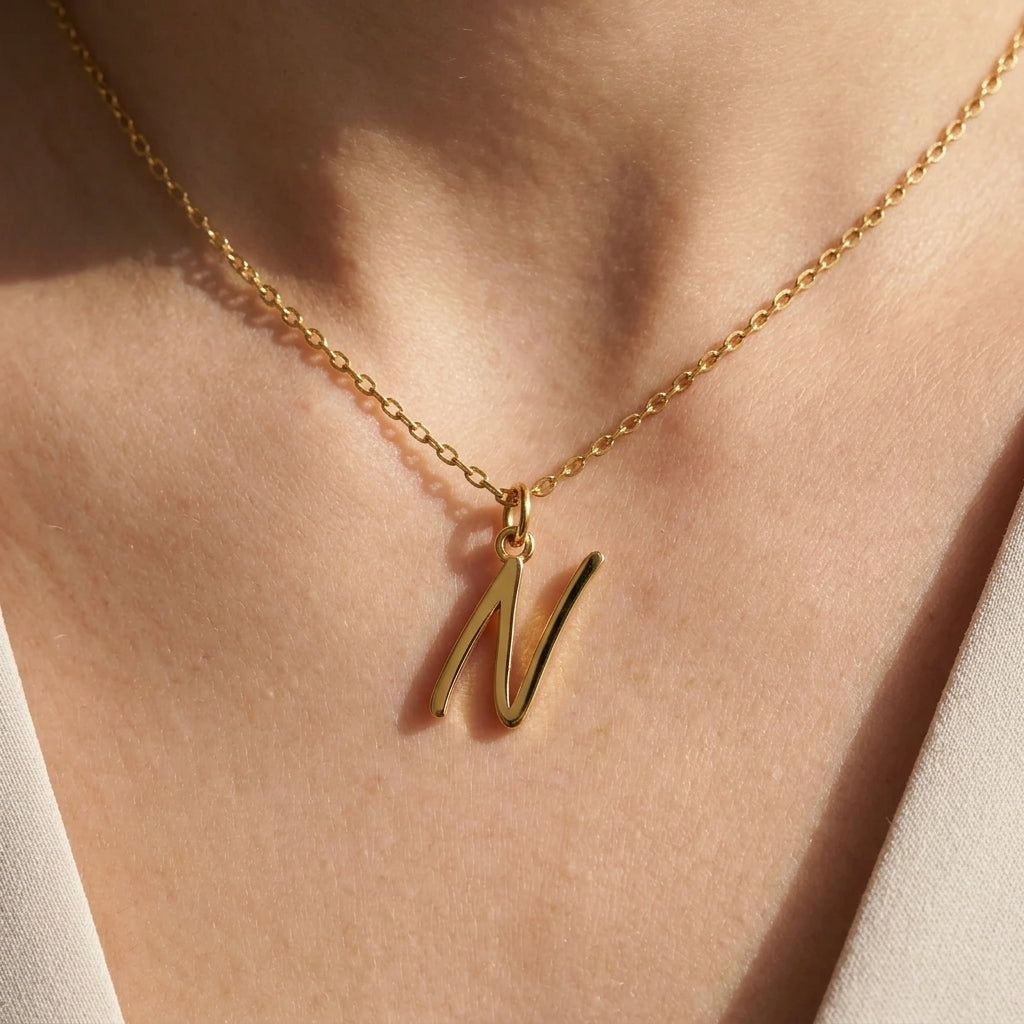 N Necklace | Initial & Letter N Pendant, Gold & Silver