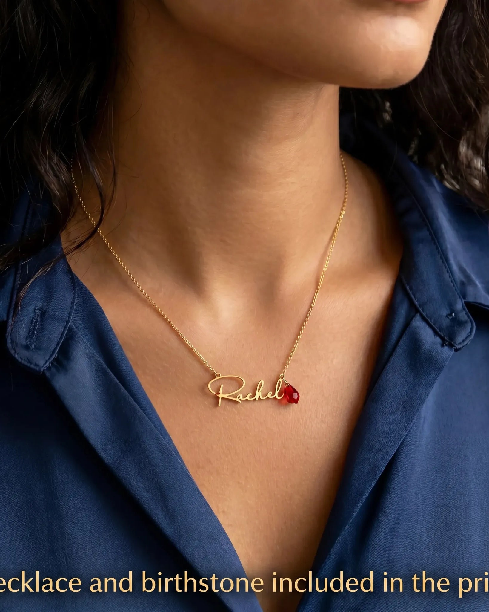 Necklace Birthstone Personalised Name Necklace HBD Birthstone Personalised Name Necklace in 18ct Gold & Sterling Silver