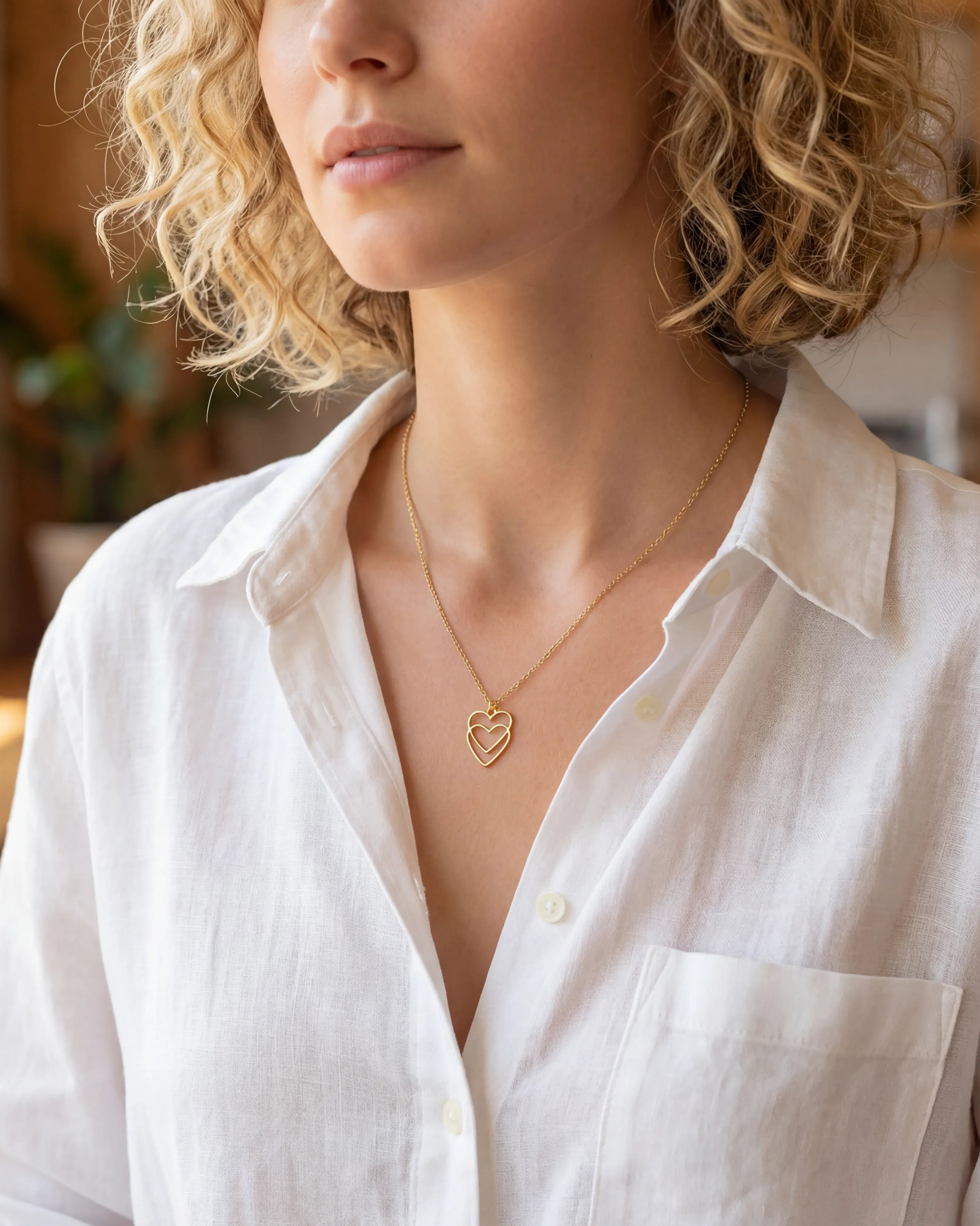 Necklace Double Linked Heart Necklace HBD Double Heart Necklace in Gold or Silver – Interlinked Hearts Pendant – Symbolic Gift for Love