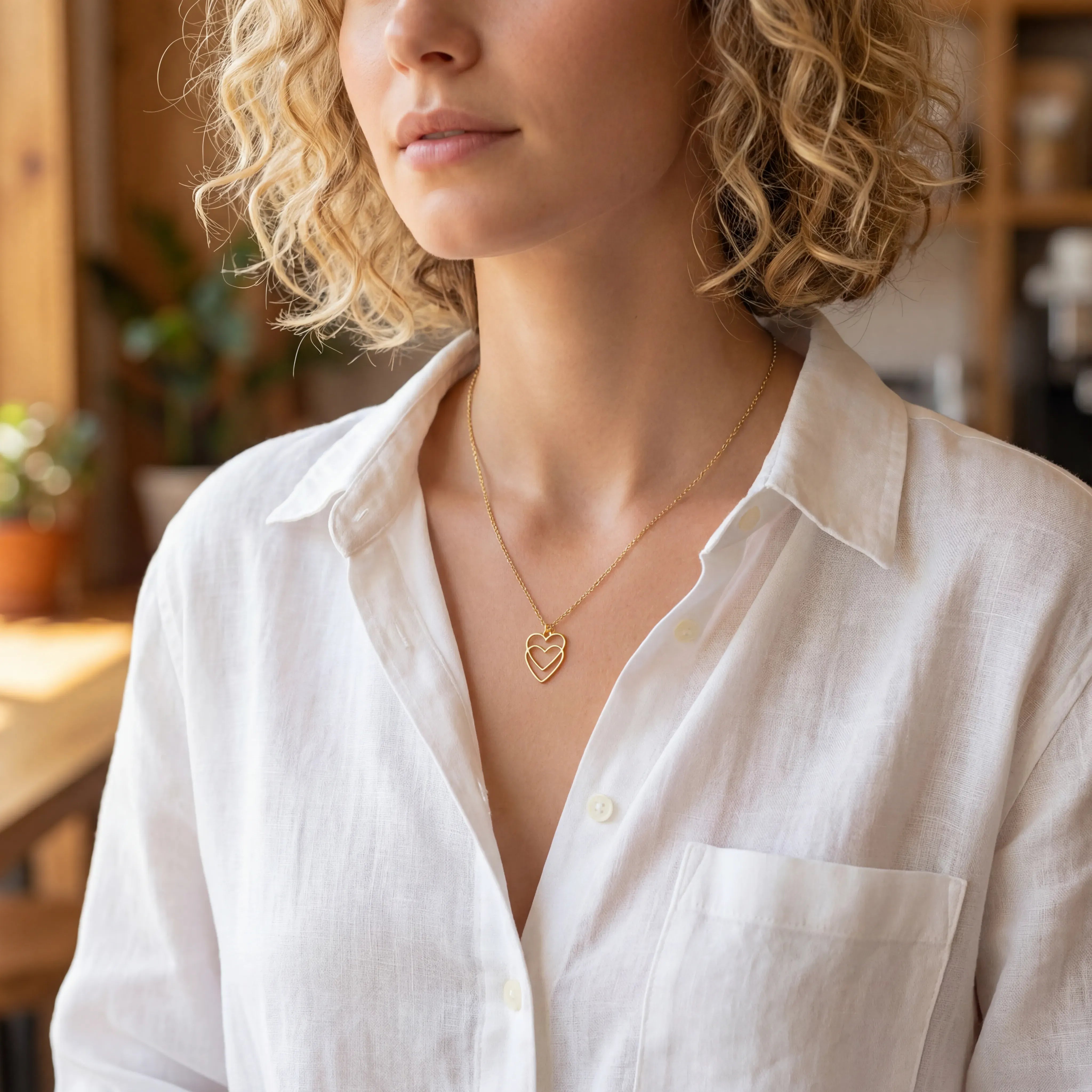 Necklace Double Linked Heart Necklace HBD Double Heart Necklace in Gold or Silver – Interlinked Hearts Pendant – Symbolic Gift for Love