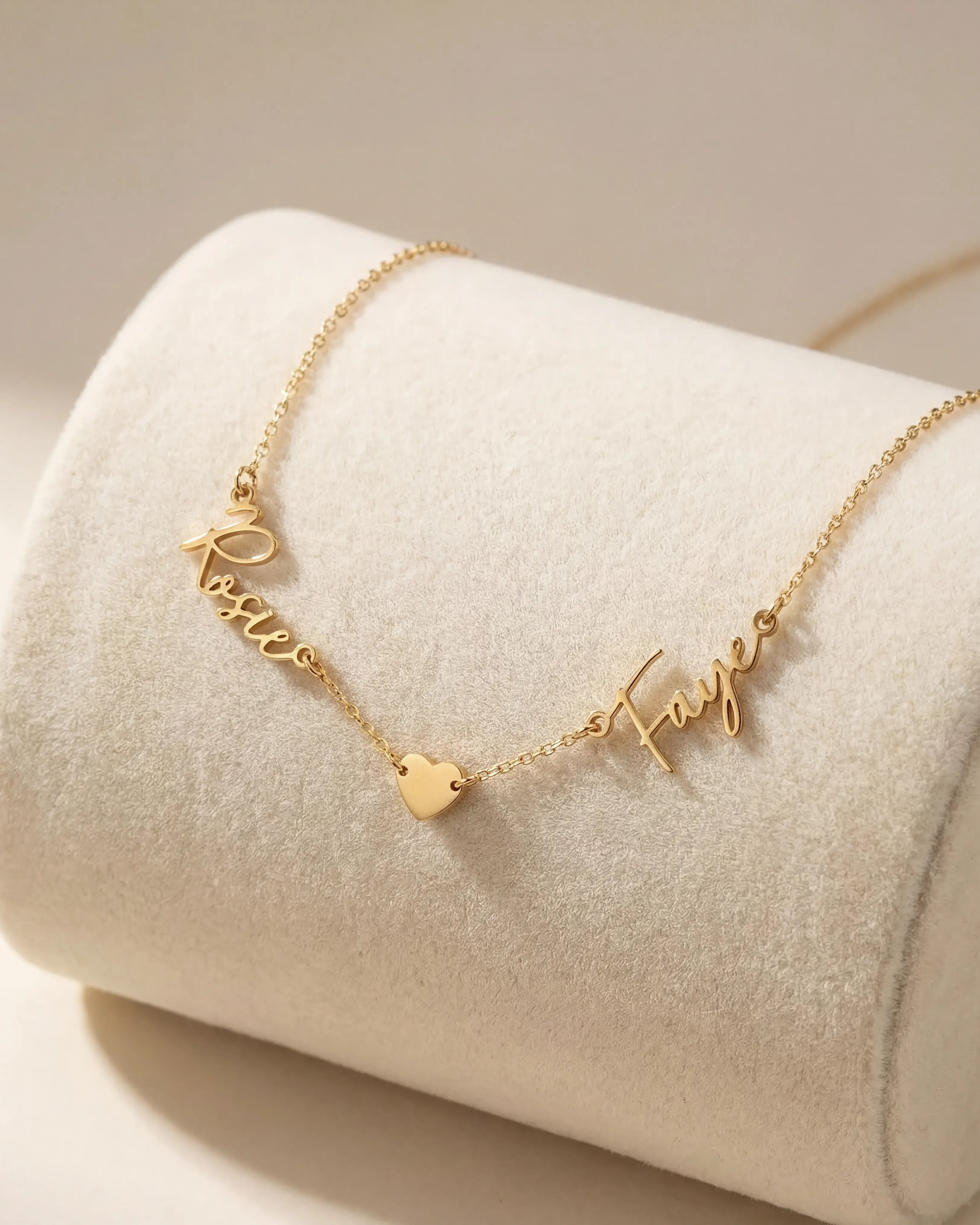 Necklace Double Name & Solid Heart Necklace HBD Double Name Necklace with Heart – Vermeil or Solid Silver – Personalised Script Necklace