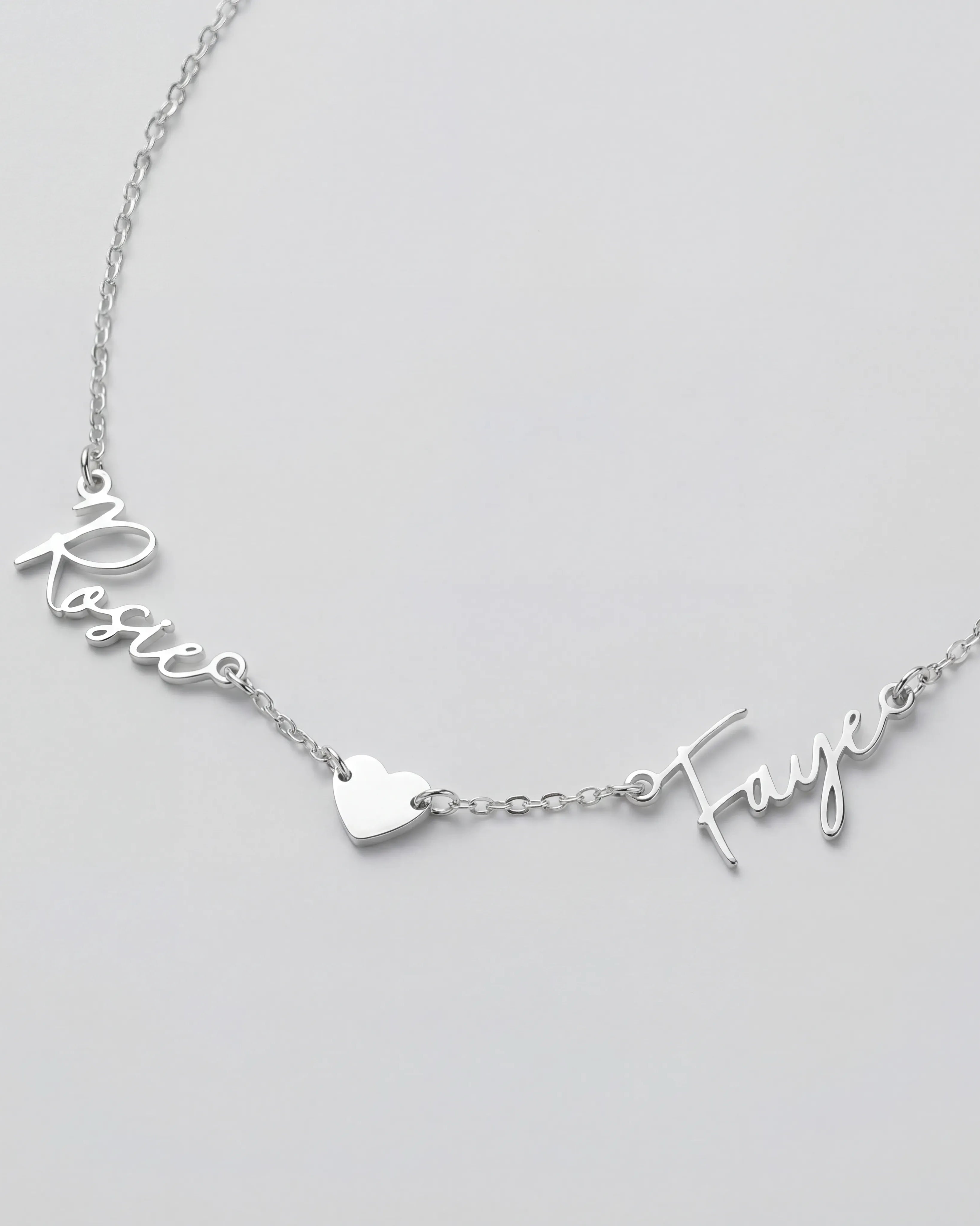 Necklace Double Name & Solid Heart Necklace HBD