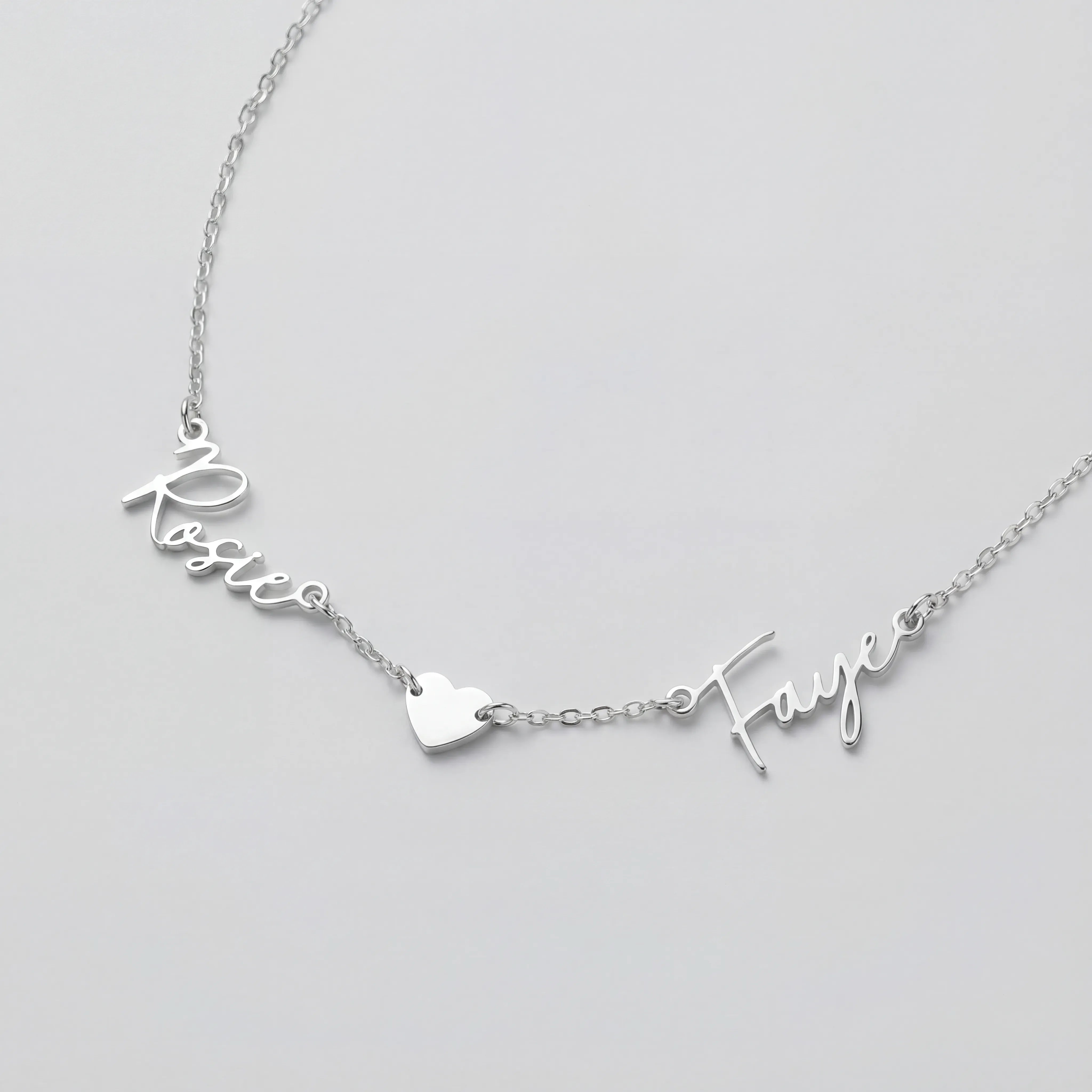Necklace Double Name & Solid Heart Necklace HBD Double Name Necklace with Heart – Vermeil or Solid Silver – Personalised Script Necklace