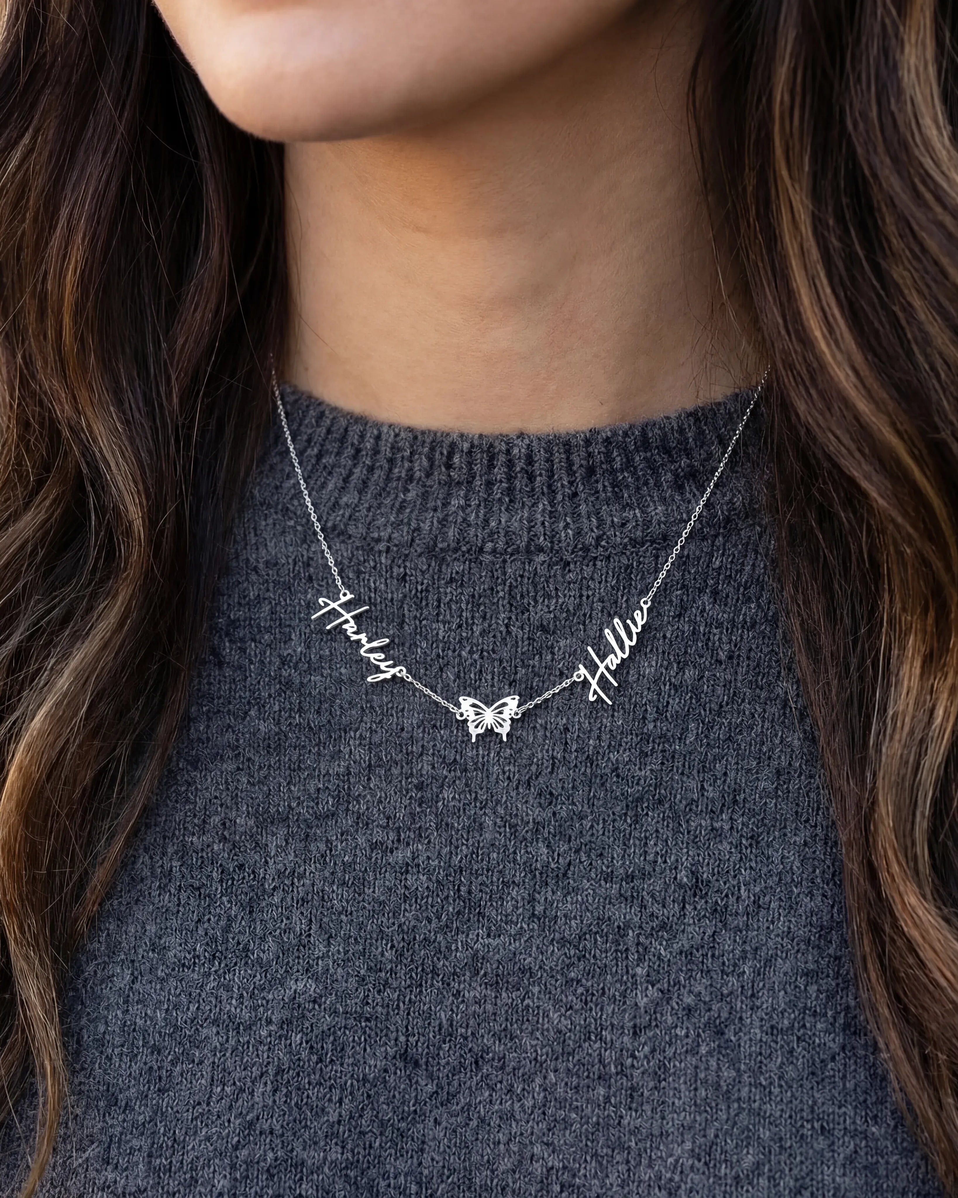 Necklace Double Name with Butterfly Necklace HBD Custom Double Name with Butterfly Necklace – Gold, Silver & Vermeil