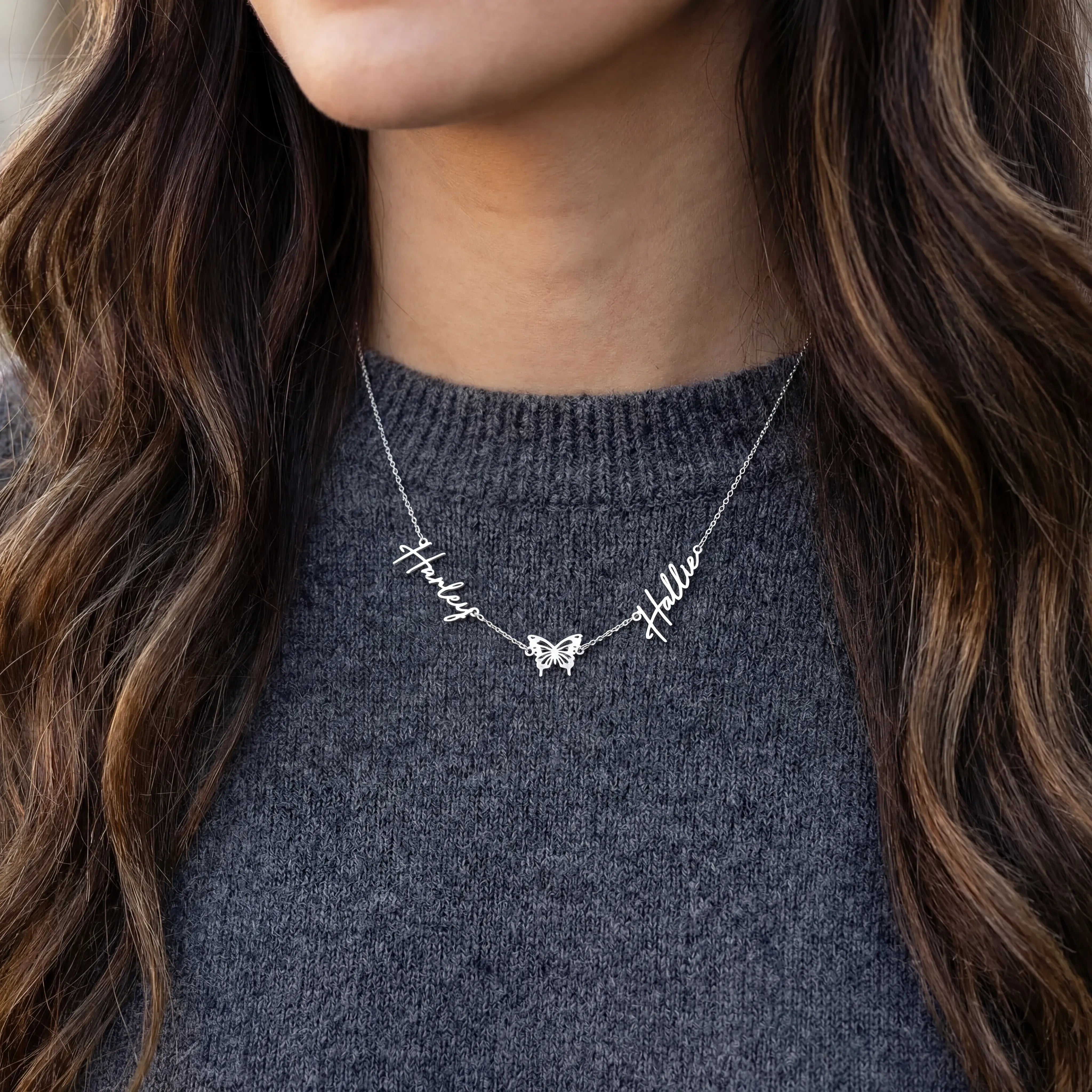 Necklace Double Name with Butterfly Necklace HBD Custom Double Name with Butterfly Necklace – Gold, Silver & Vermeil