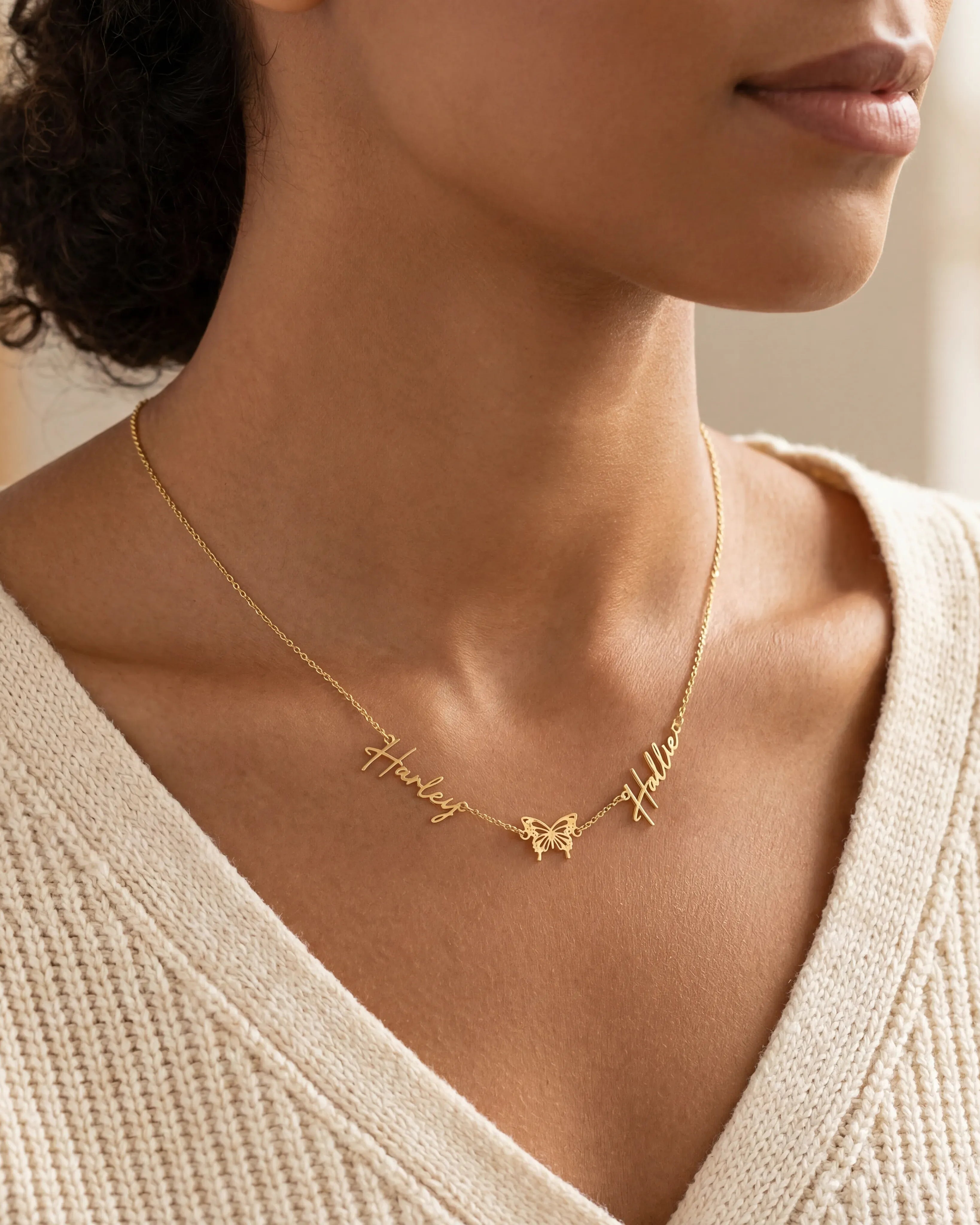 Necklace Double Name with Butterfly Necklace HBD Custom Double Name with Butterfly Necklace – Gold, Silver & Vermeil