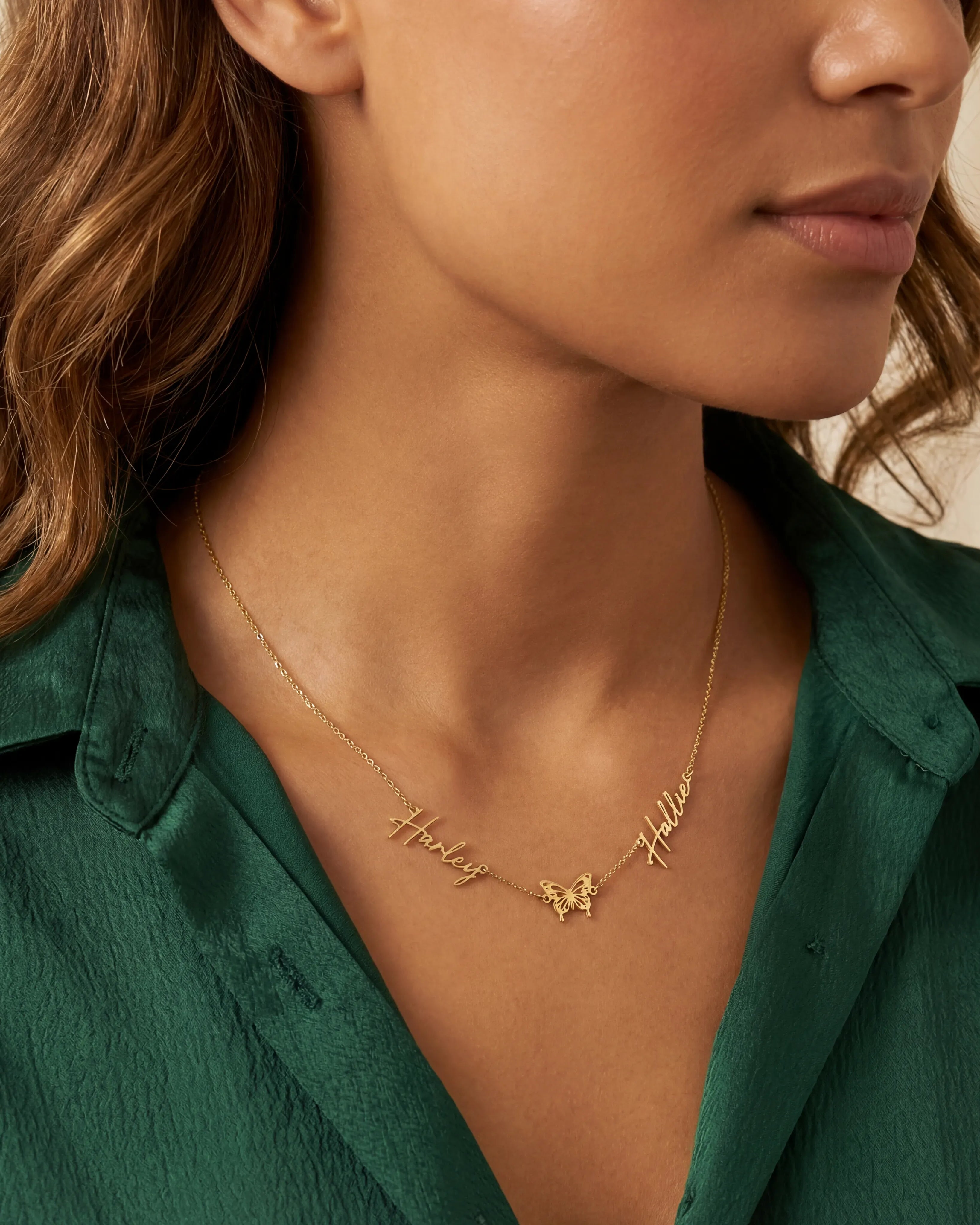 Necklace Double Name with Butterfly Necklace HBD Custom Double Name with Butterfly Necklace – Gold, Silver & Vermeil
