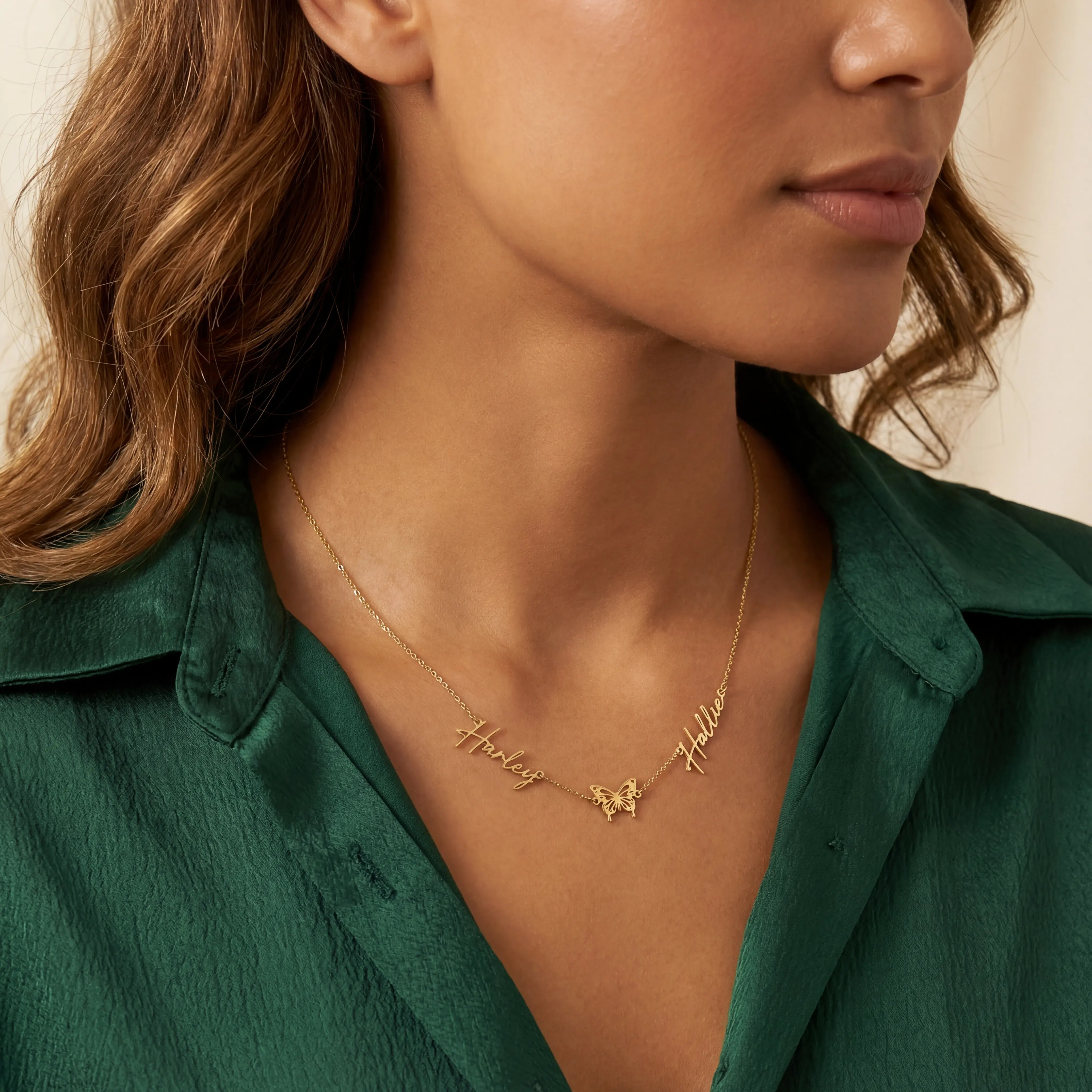 Necklace Double Name with Butterfly Necklace HBD Custom Double Name with Butterfly Necklace – Gold, Silver & Vermeil