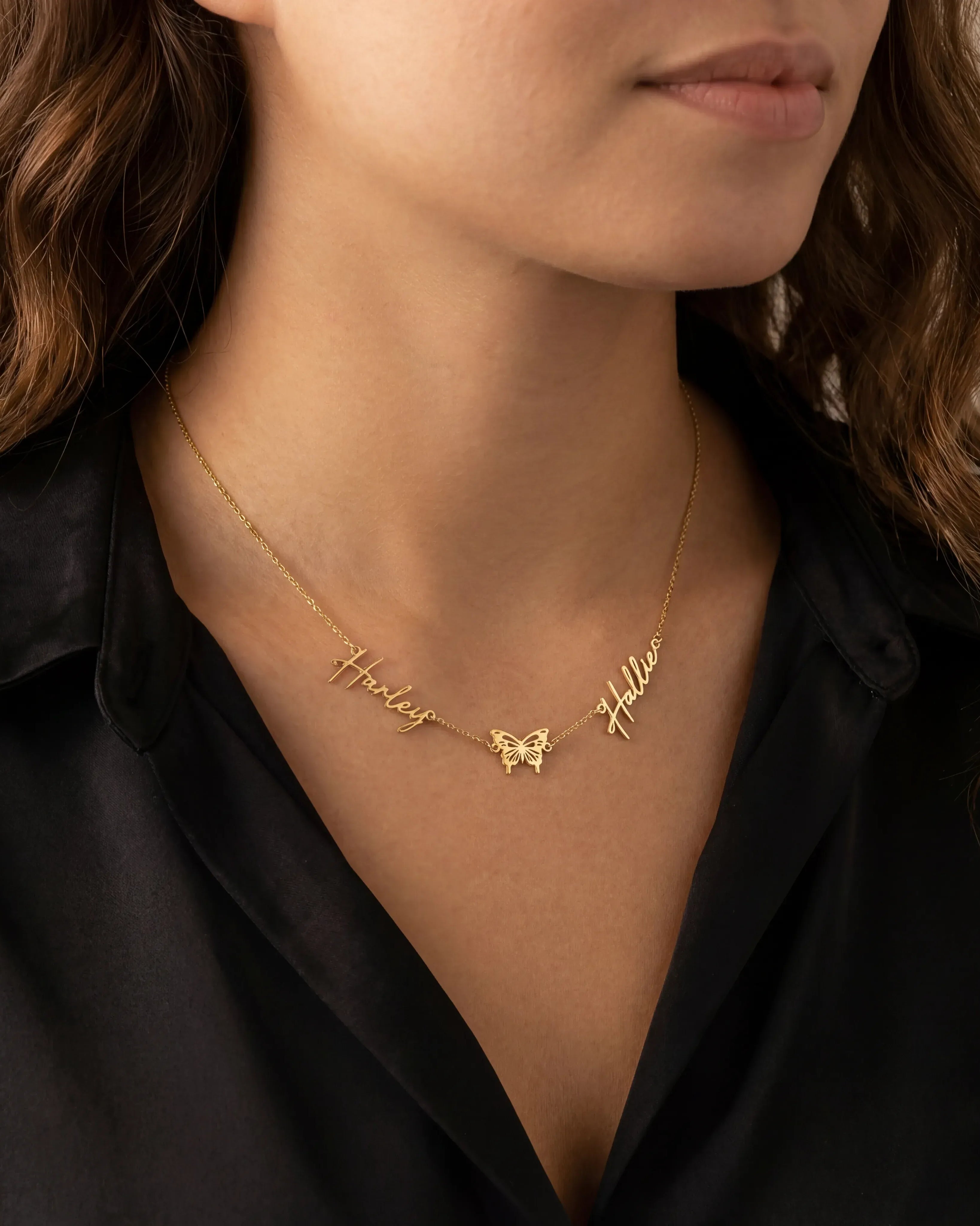 Necklace Double Name with Butterfly Necklace HBD Custom Double Name with Butterfly Necklace – Gold, Silver & Vermeil